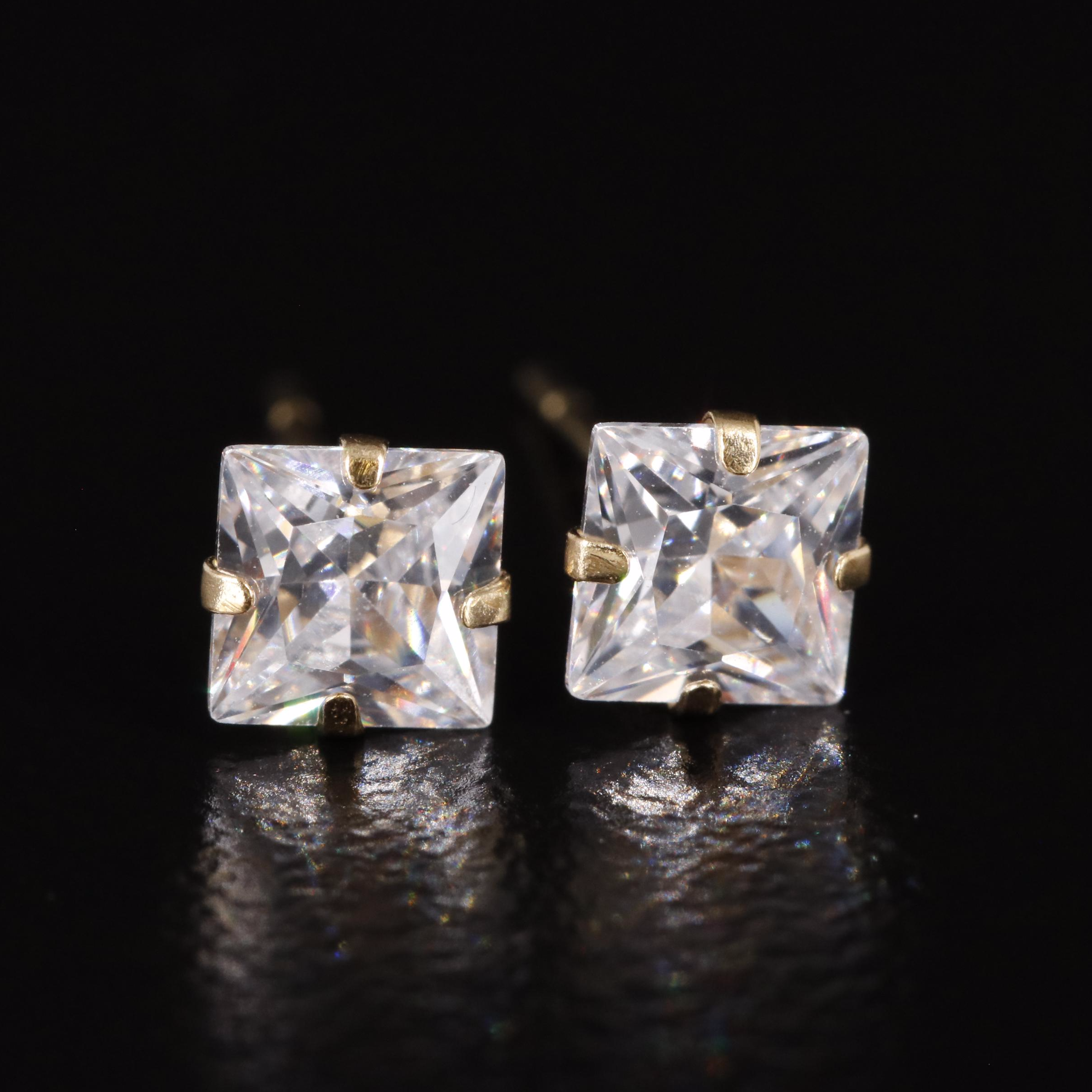 14K Cubic Zirconia Square Stud Earrings