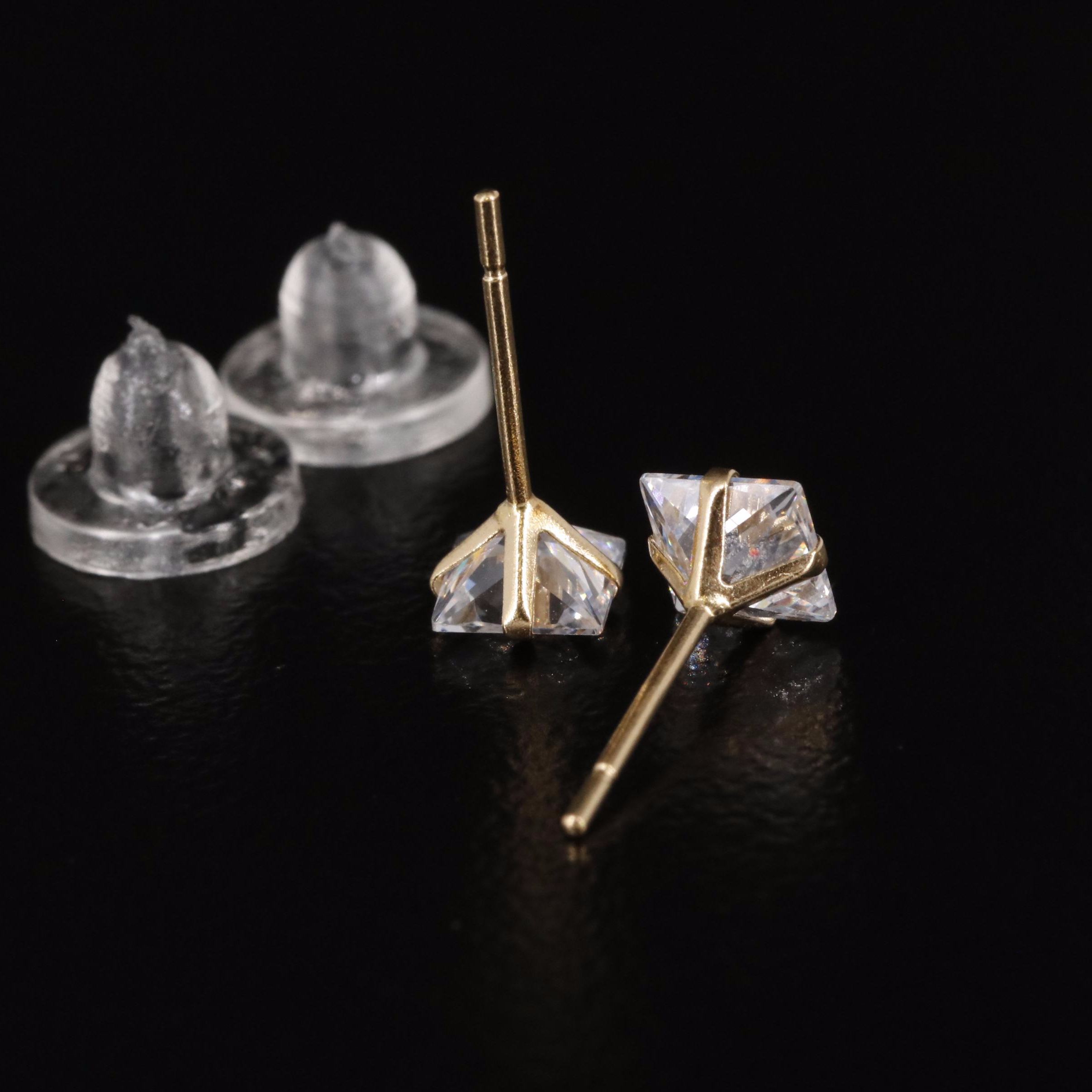 14K Cubic Zirconia Square Stud Earrings