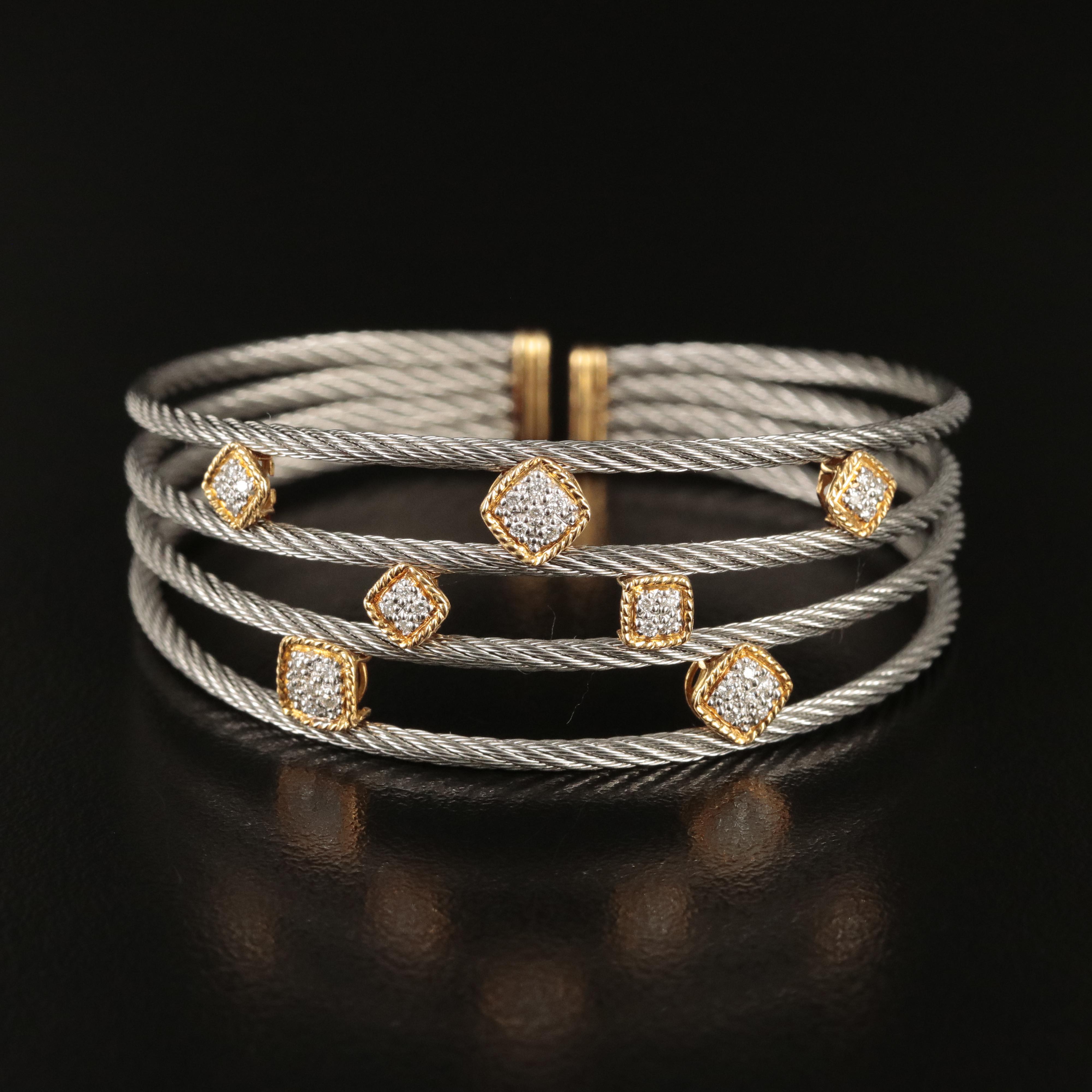 Charriol Cable and 18K Diamond Multi-Row Cuff