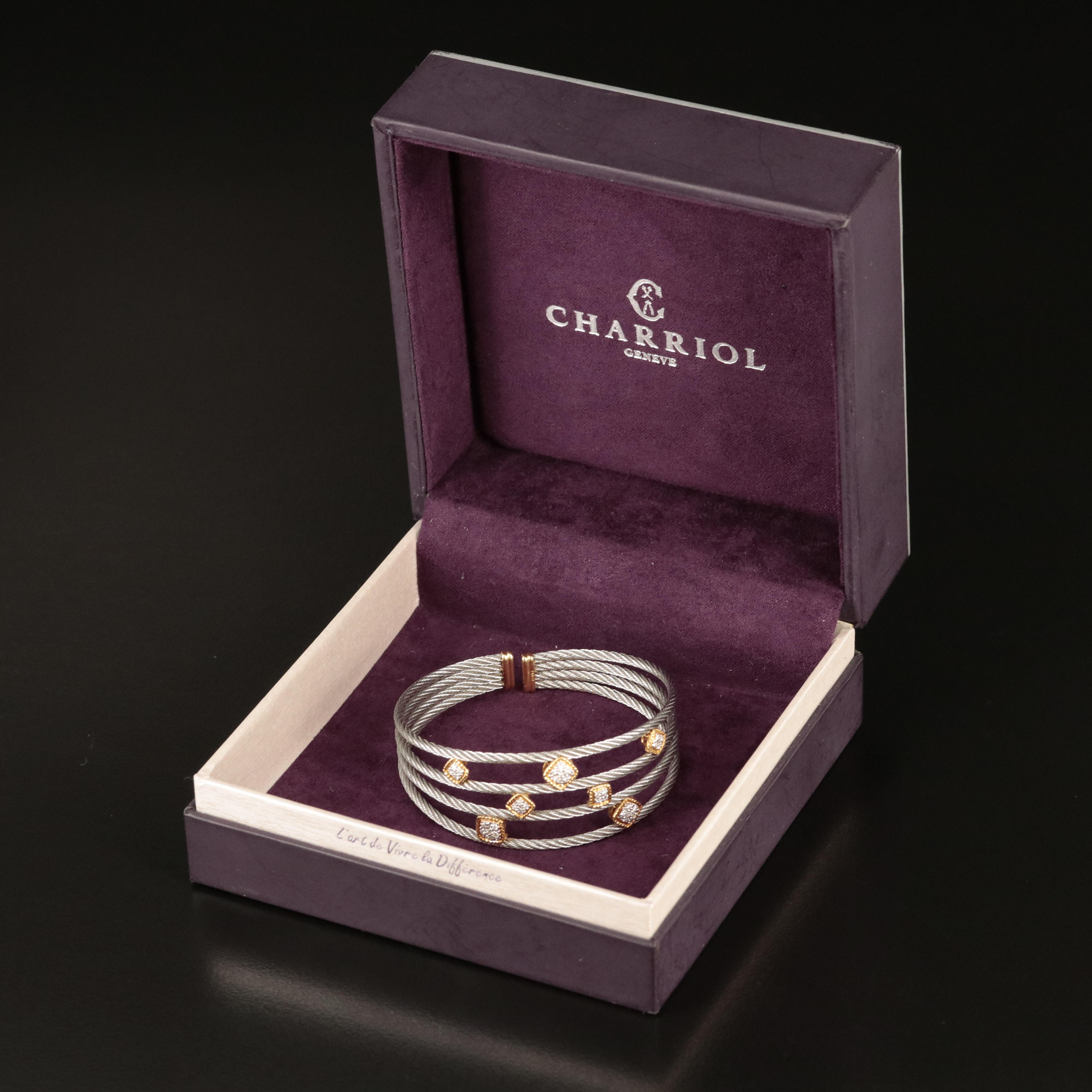 Charriol Cable and 18K Diamond Multi-Row Cuff