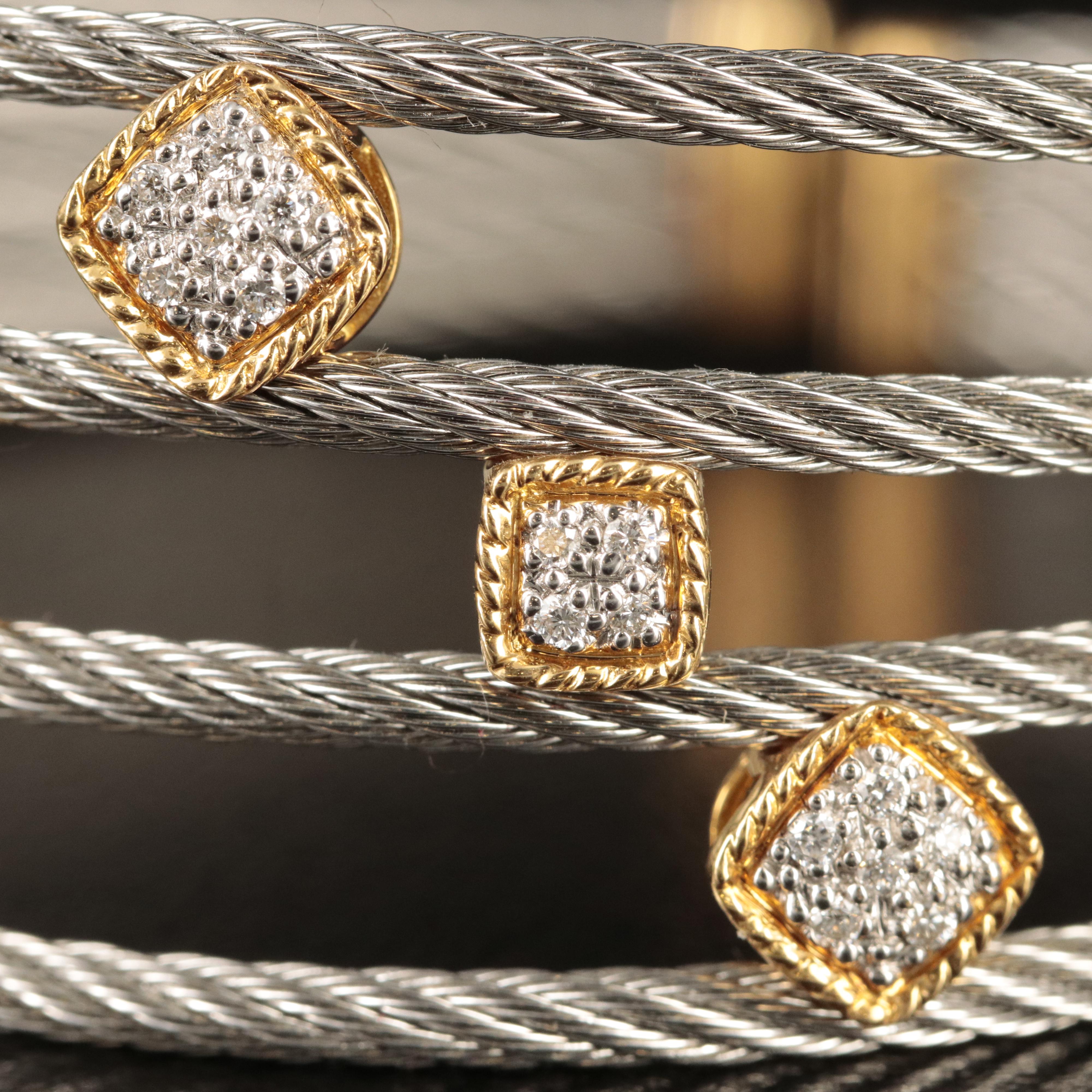 Charriol Cable and 18K Diamond Multi-Row Cuff