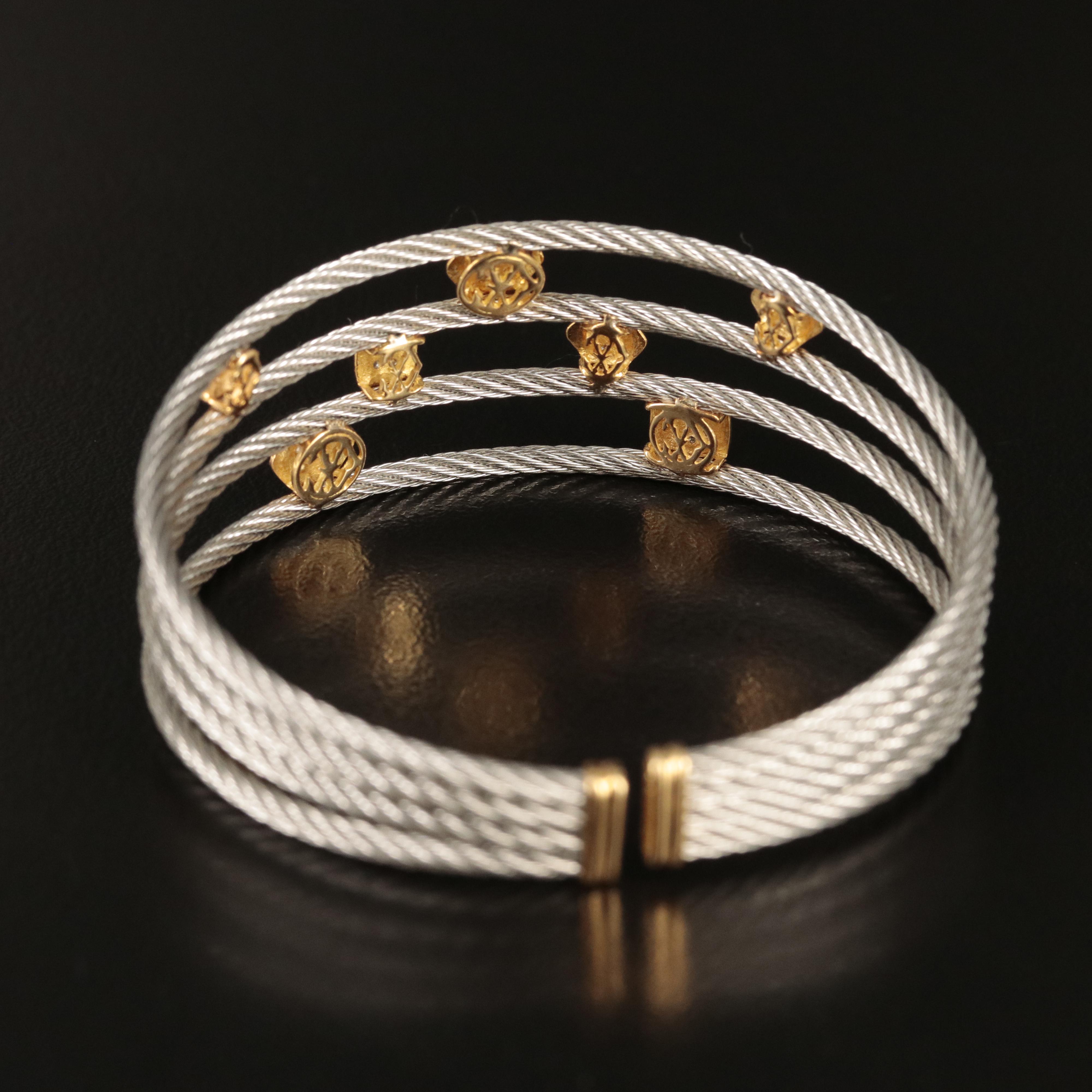 Charriol Cable and 18K Diamond Multi-Row Cuff