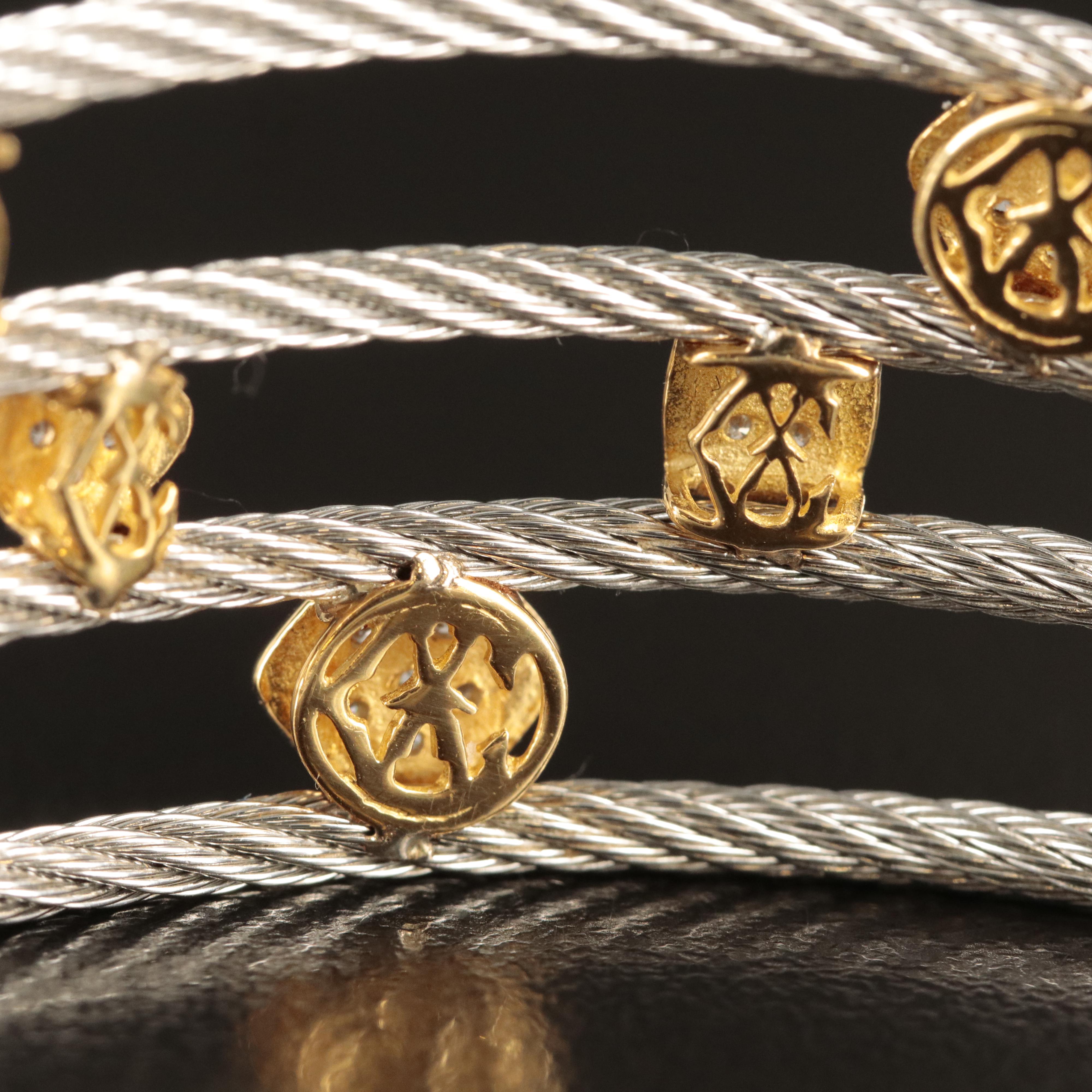 Charriol Cable and 18K Diamond Multi-Row Cuff