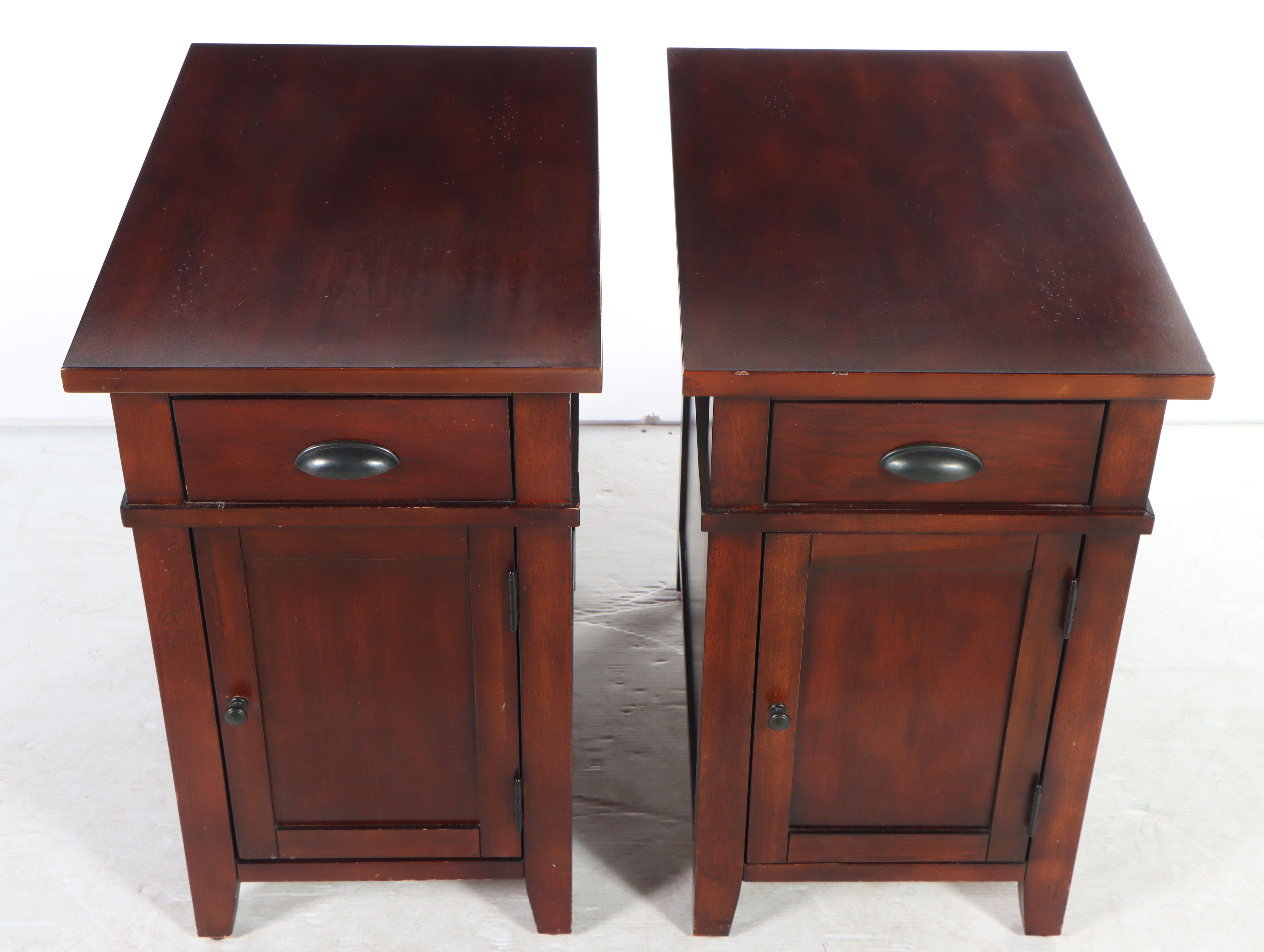 Pair of JCPenny "Linden Street" Arts and Crafts Style Cherrywood Side Tables
