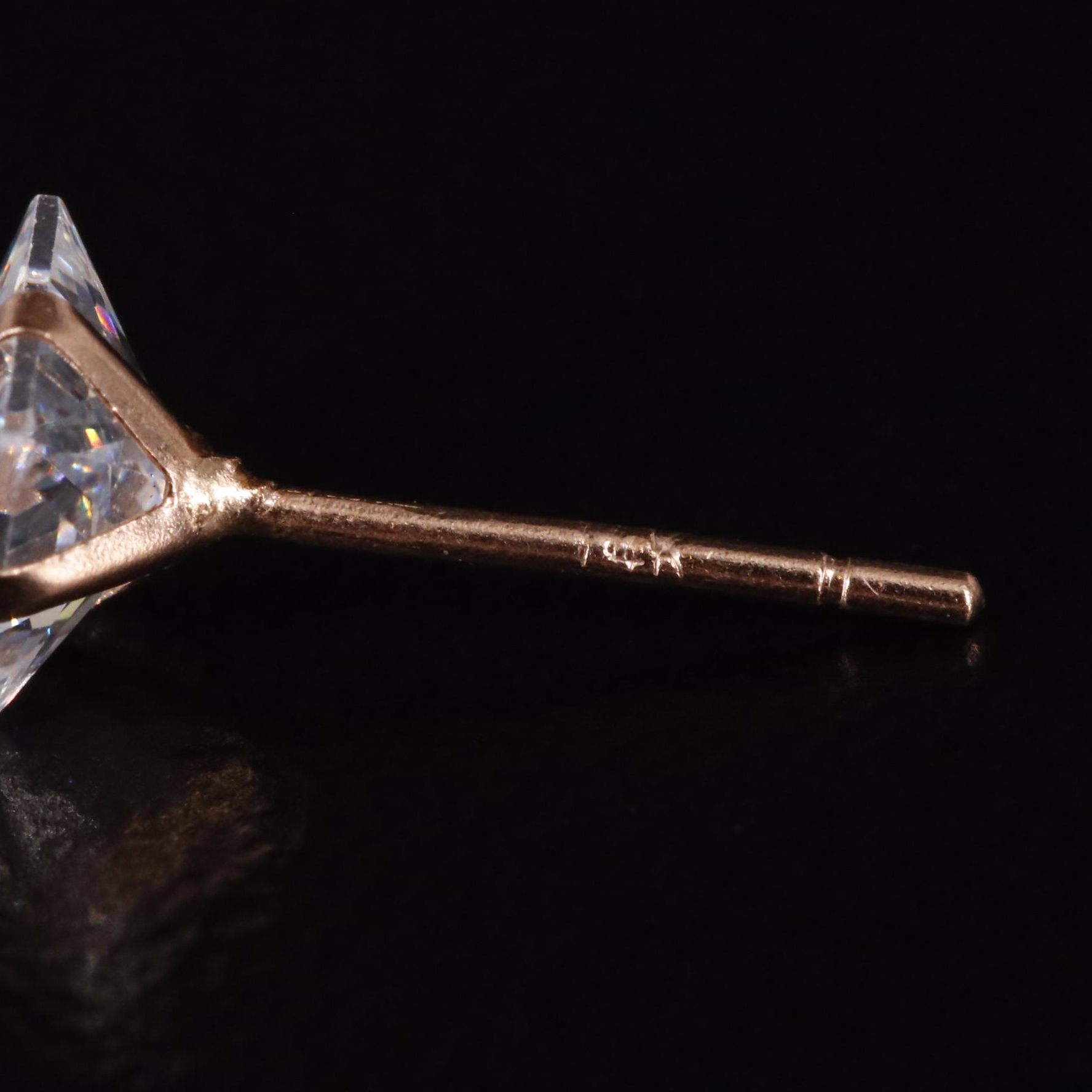 14K Rose Gold Cubic Zirconia Square Stud Earrings