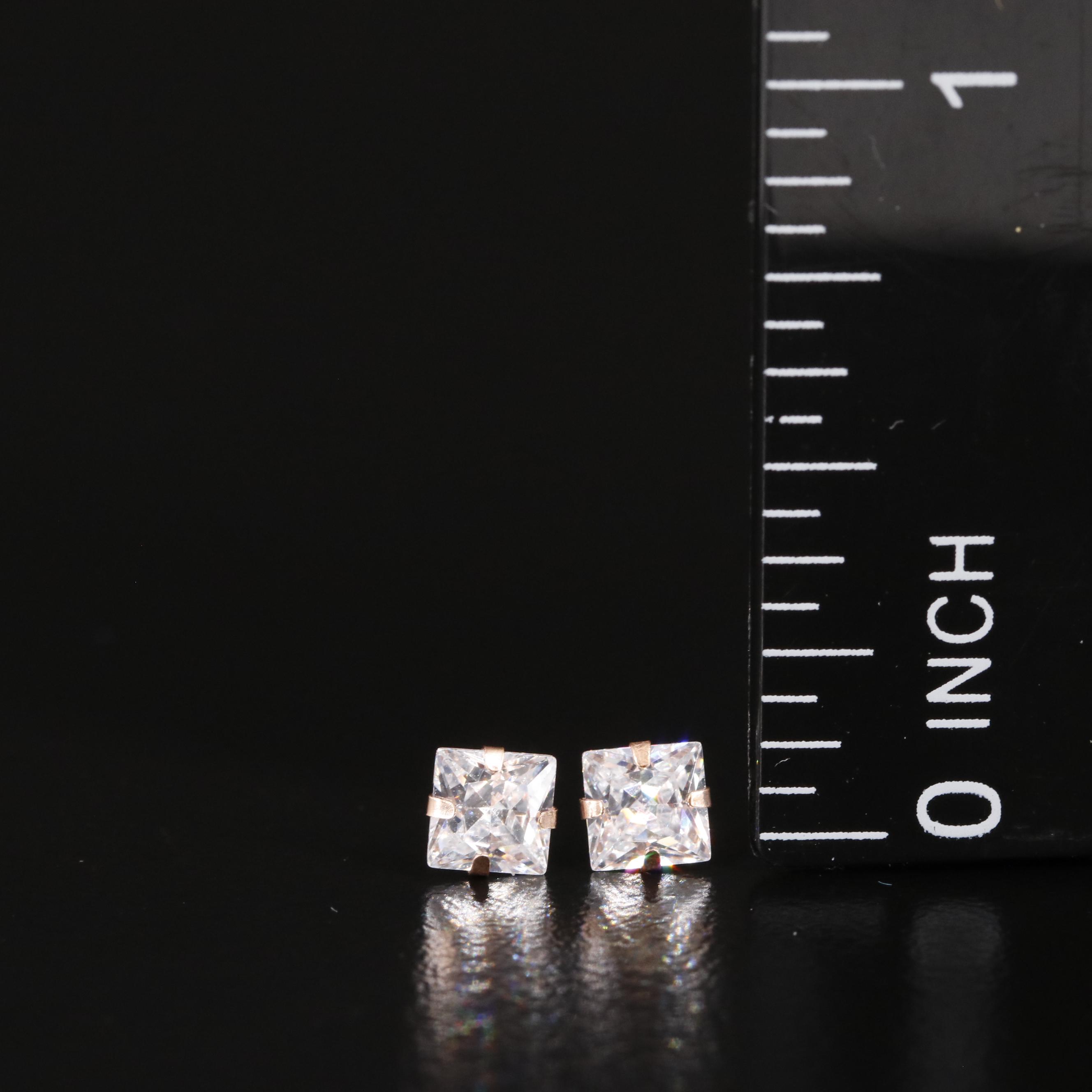 14K Rose Gold Cubic Zirconia Square Stud Earrings