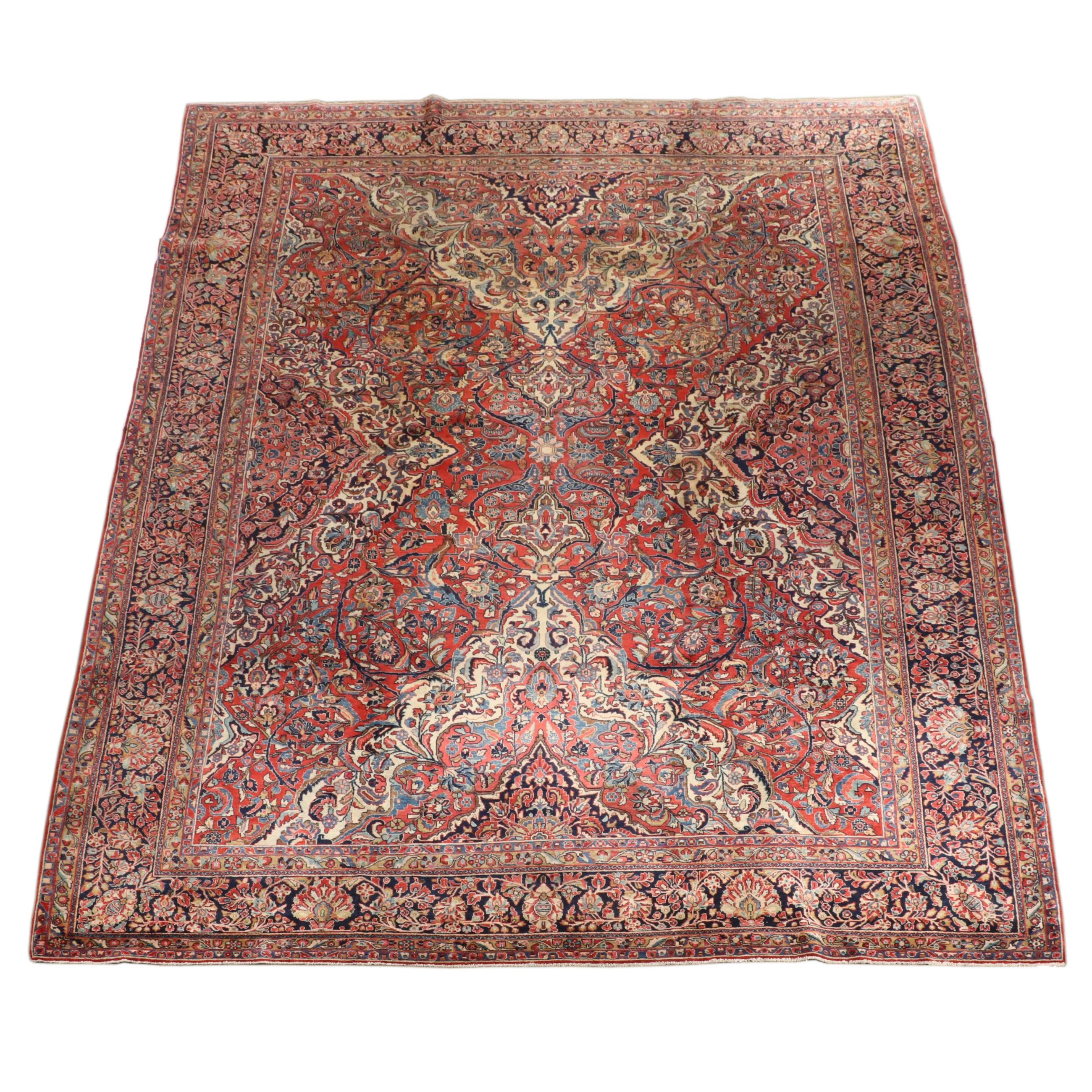 10'3 x 14'6 Hand-Knotted Persian Kashan Farahan Room Sized Rug