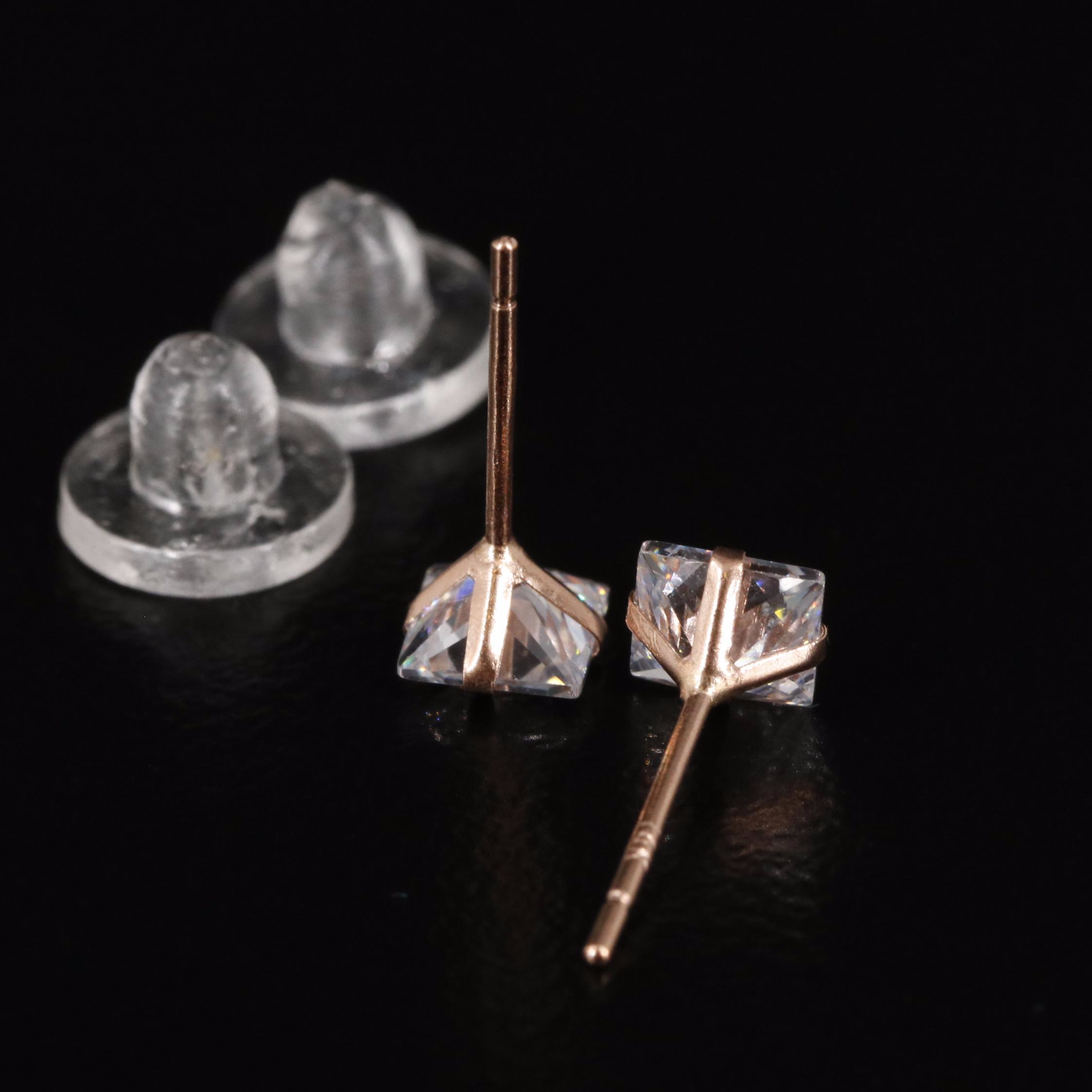 14K Rose Gold Cubic Zirconia Square Stud Earrings