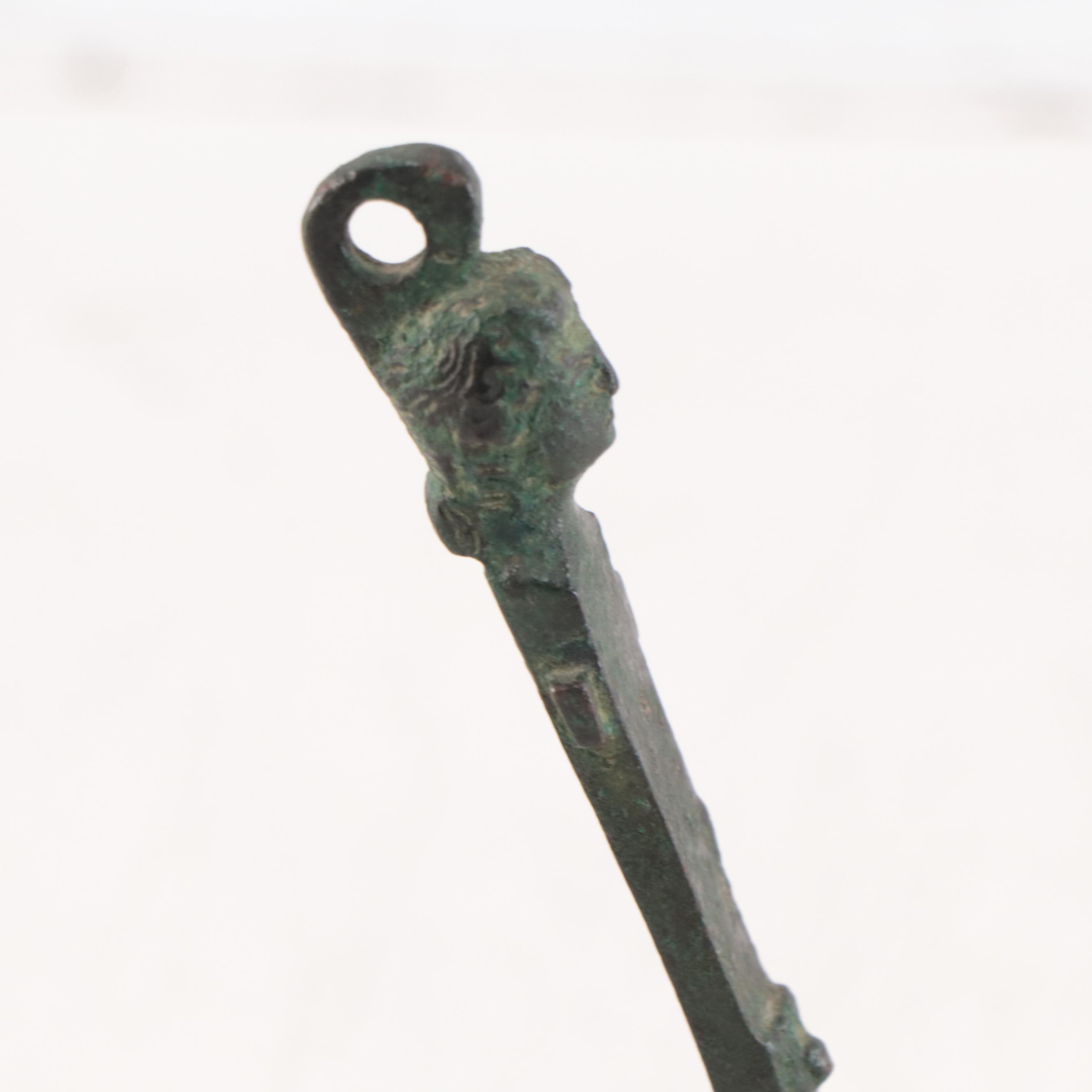 Ancient Roman Figural Bronze Chest Hasp, 1st to 3rd Century AD