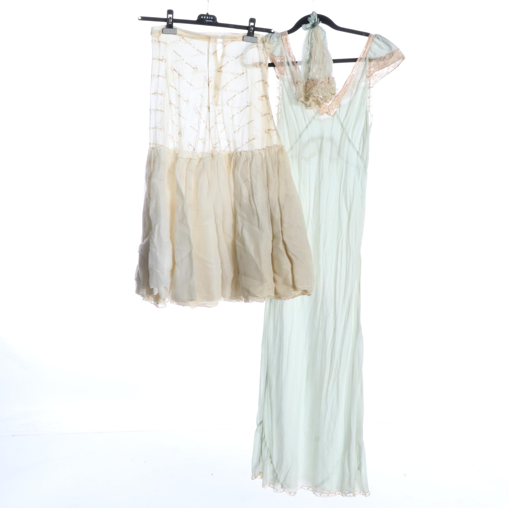 Lace Trimmed Nightgown, Sheer Blouses and Script Printed Crinoline