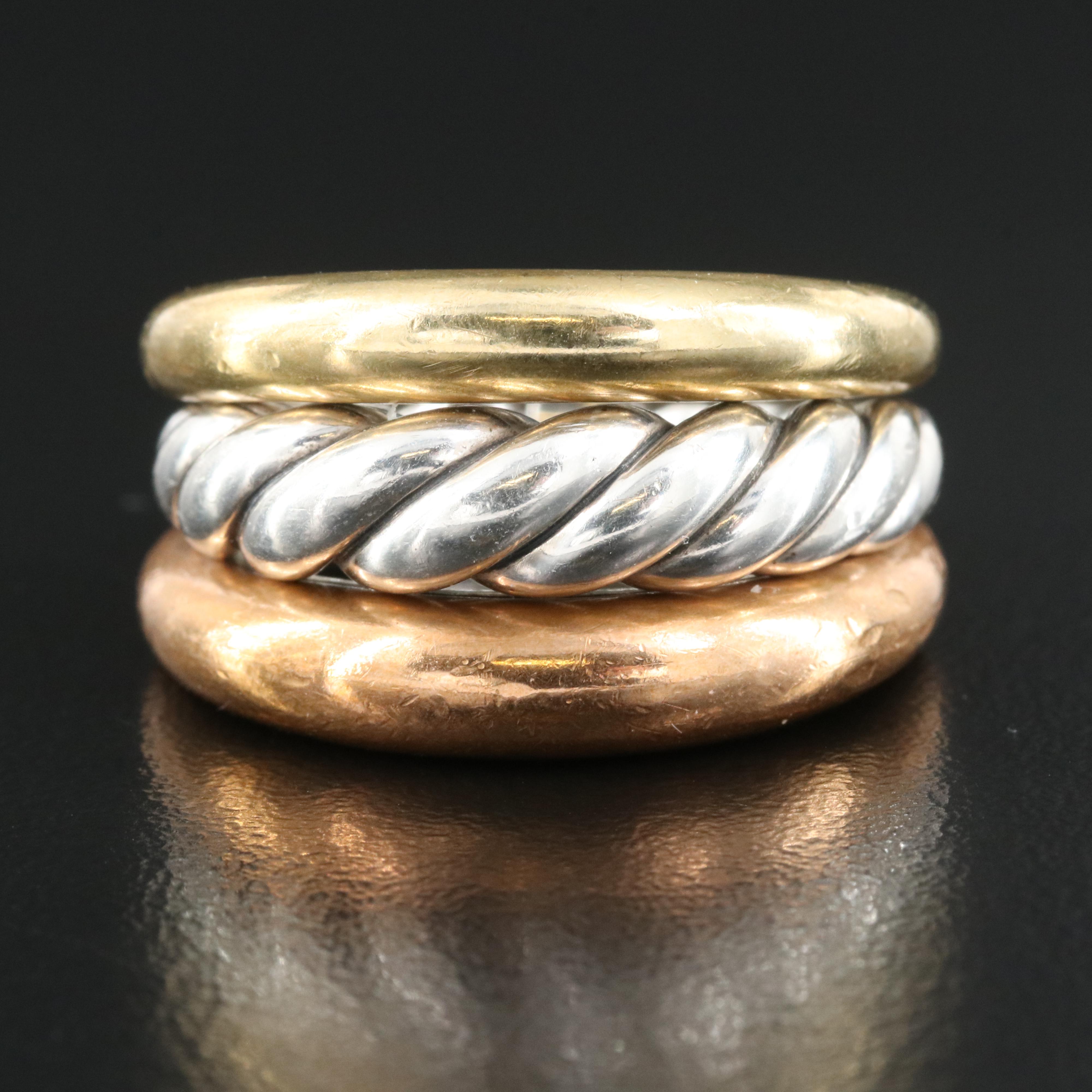 David Yurman "Stax" Sterling Three Row Ring with Bronze