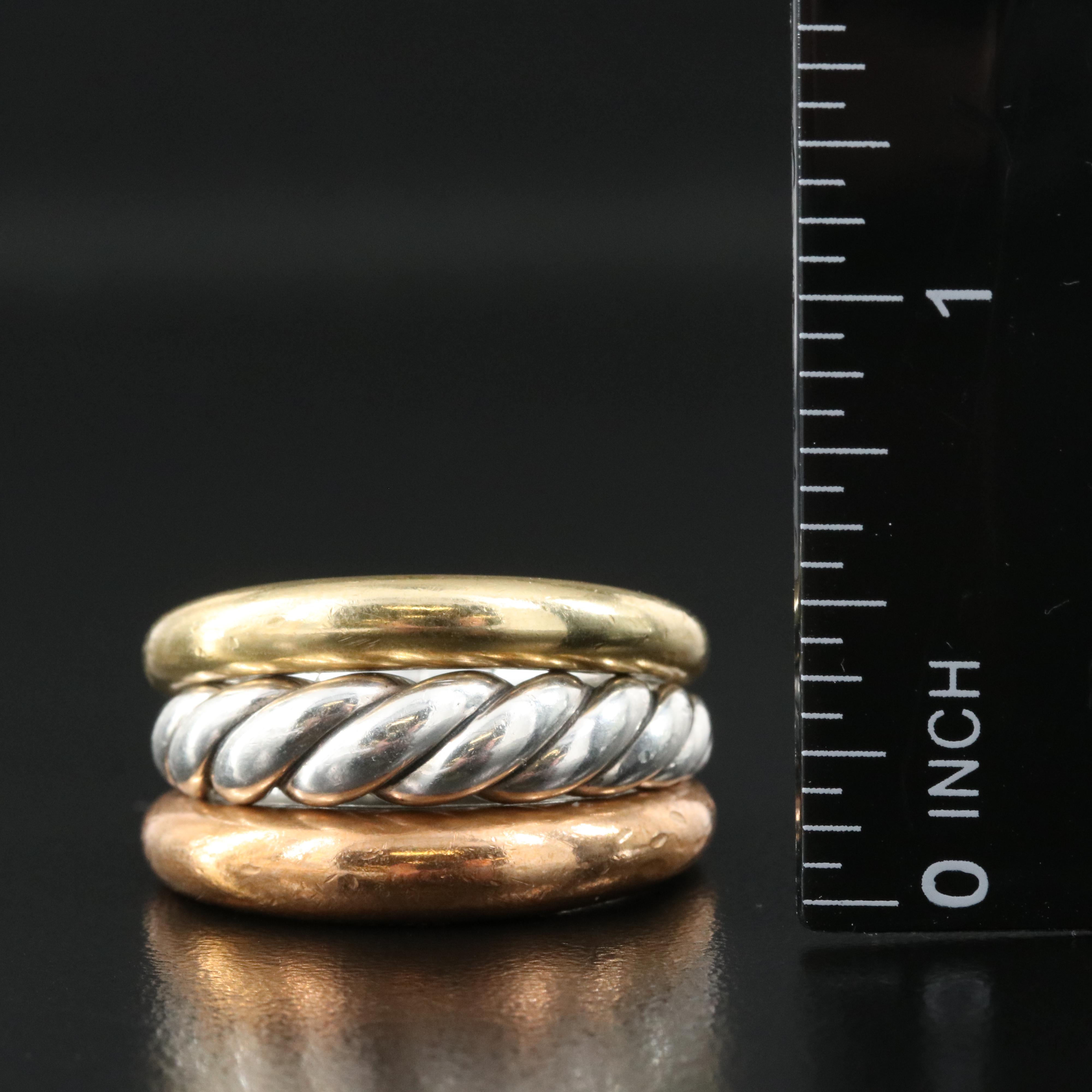 David Yurman "Stax" Sterling Three Row Ring with Bronze