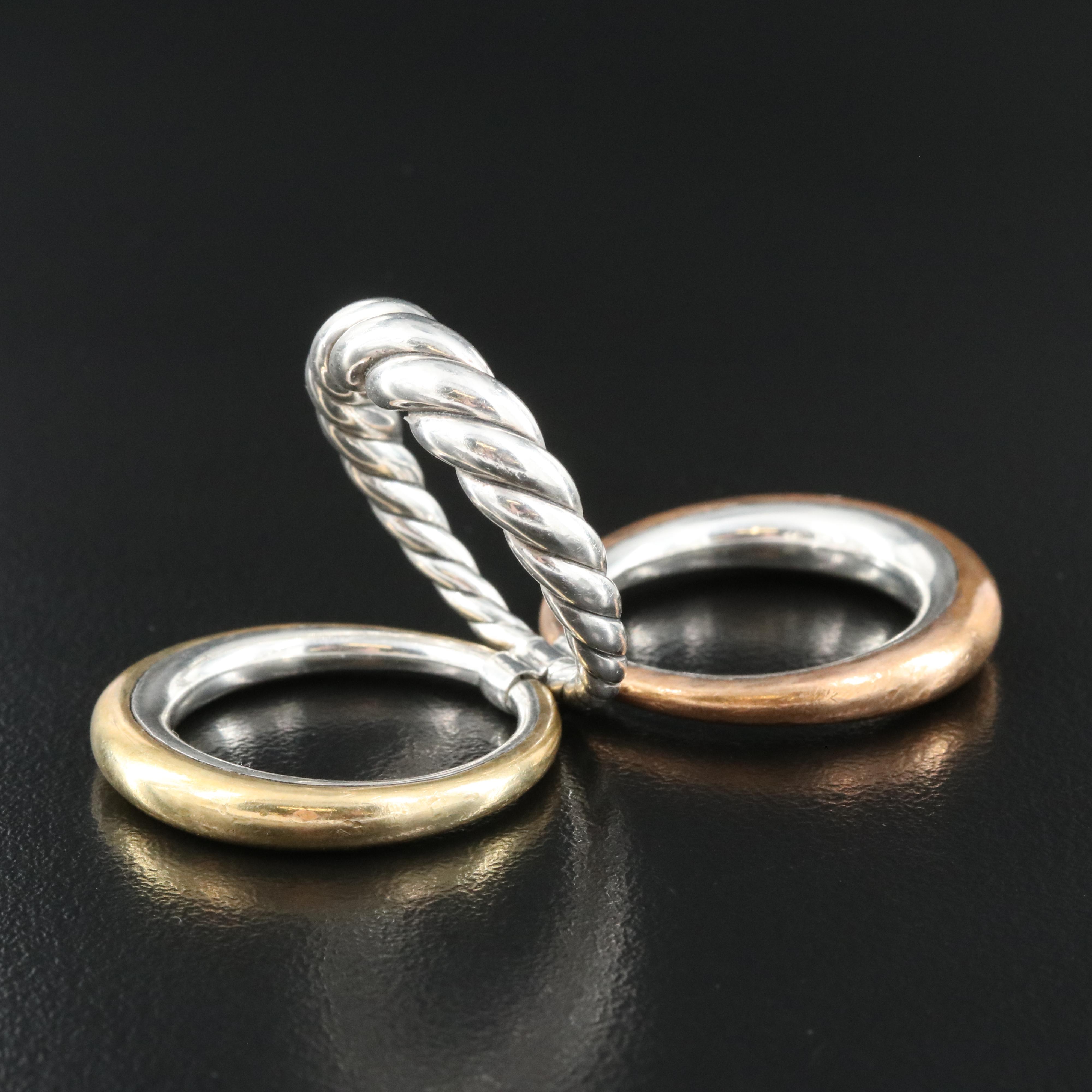 David Yurman "Stax" Sterling Three Row Ring with Bronze