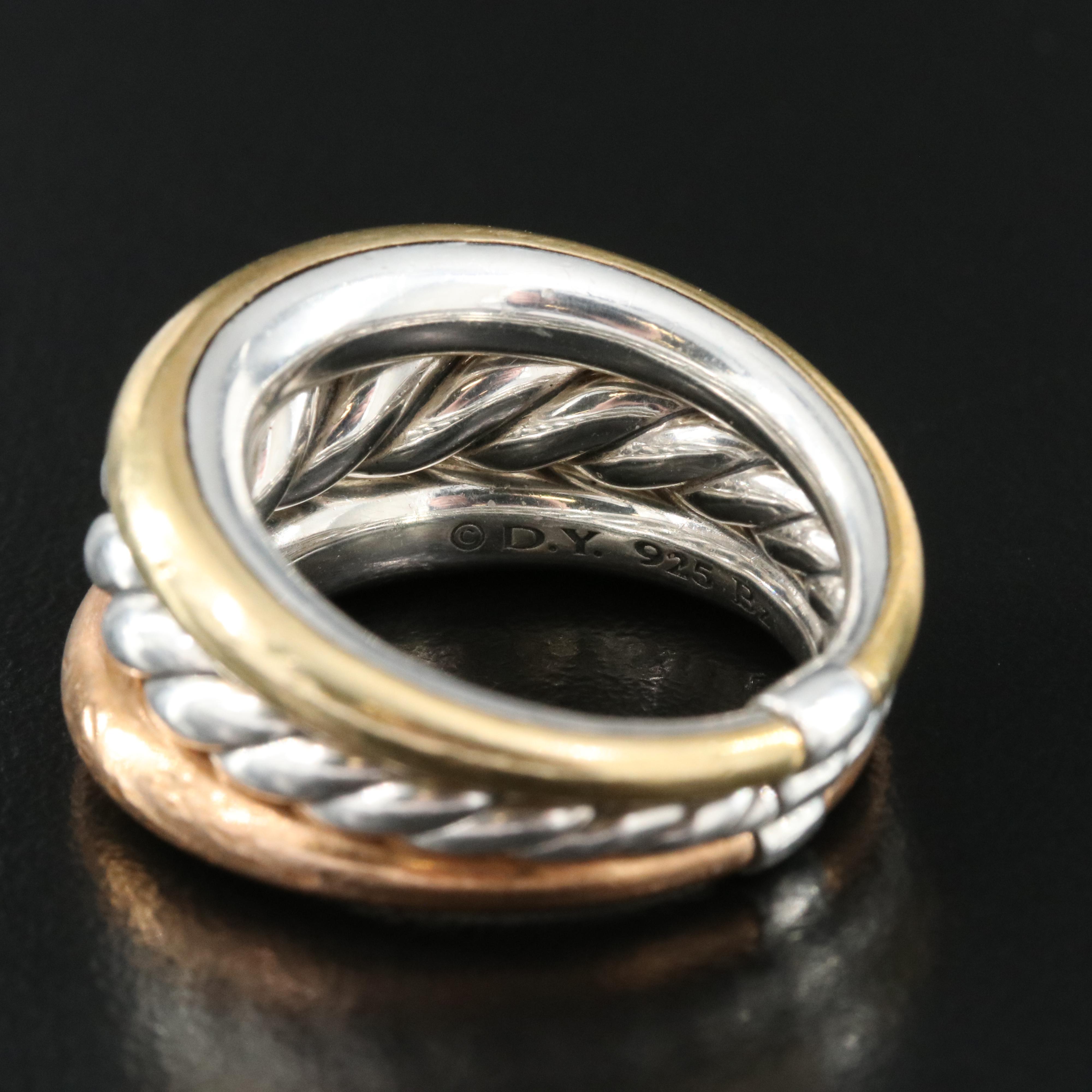 David Yurman "Stax" Sterling Three Row Ring with Bronze