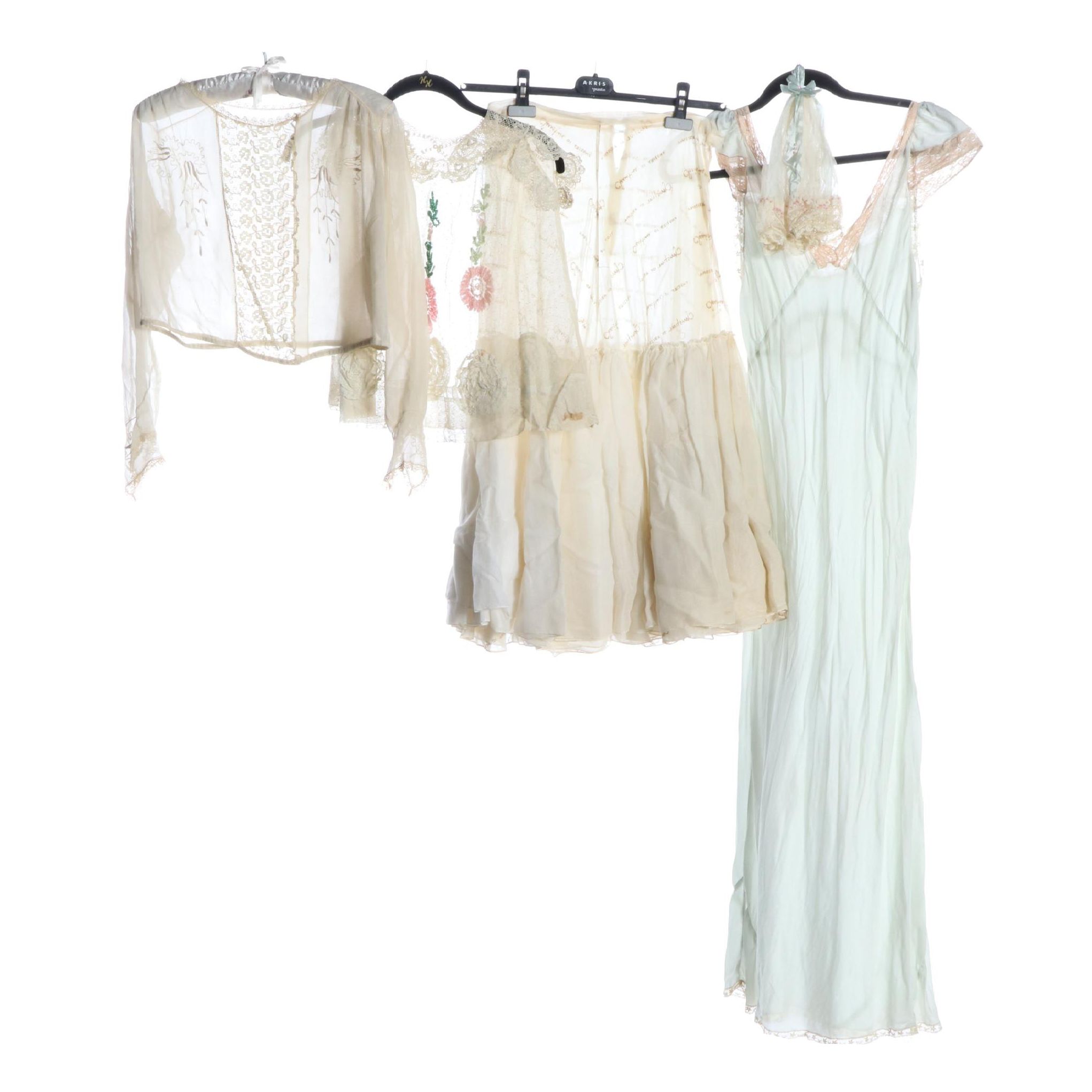 Lace Trimmed Nightgown, Sheer Blouses and Script Printed Crinoline