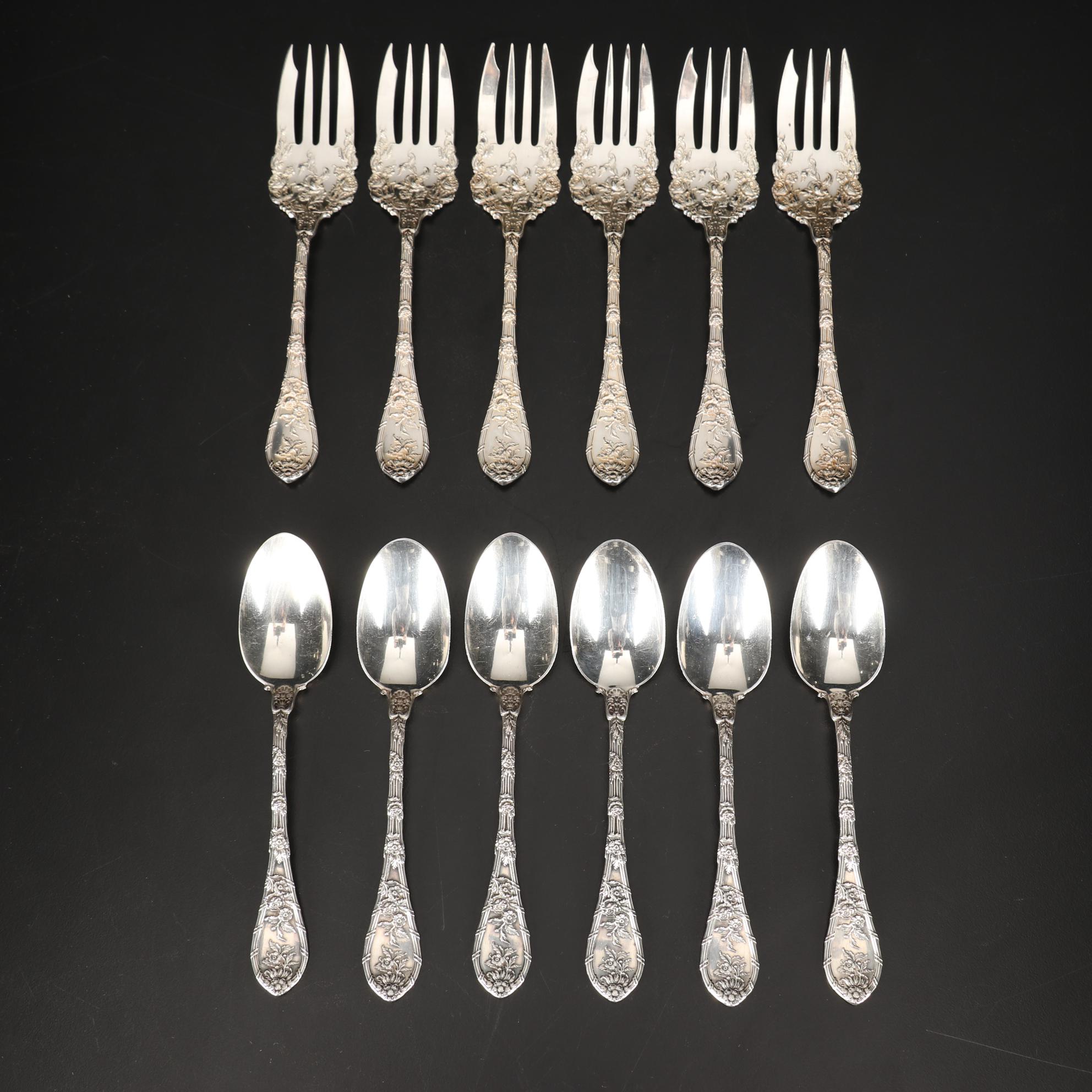 William B. Durgin Co. "Dauphin" Sterling Silver Dessert Service For Six