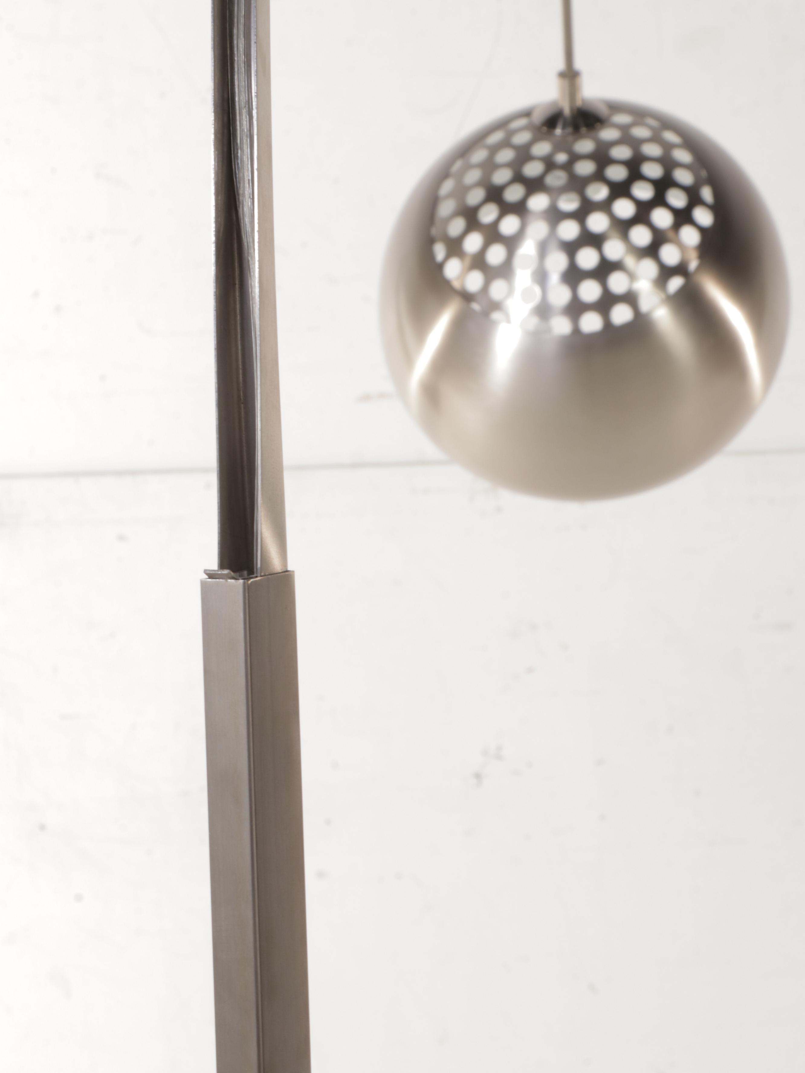 Modern Arc Chromed Metal and Marble Base Floor Lamp