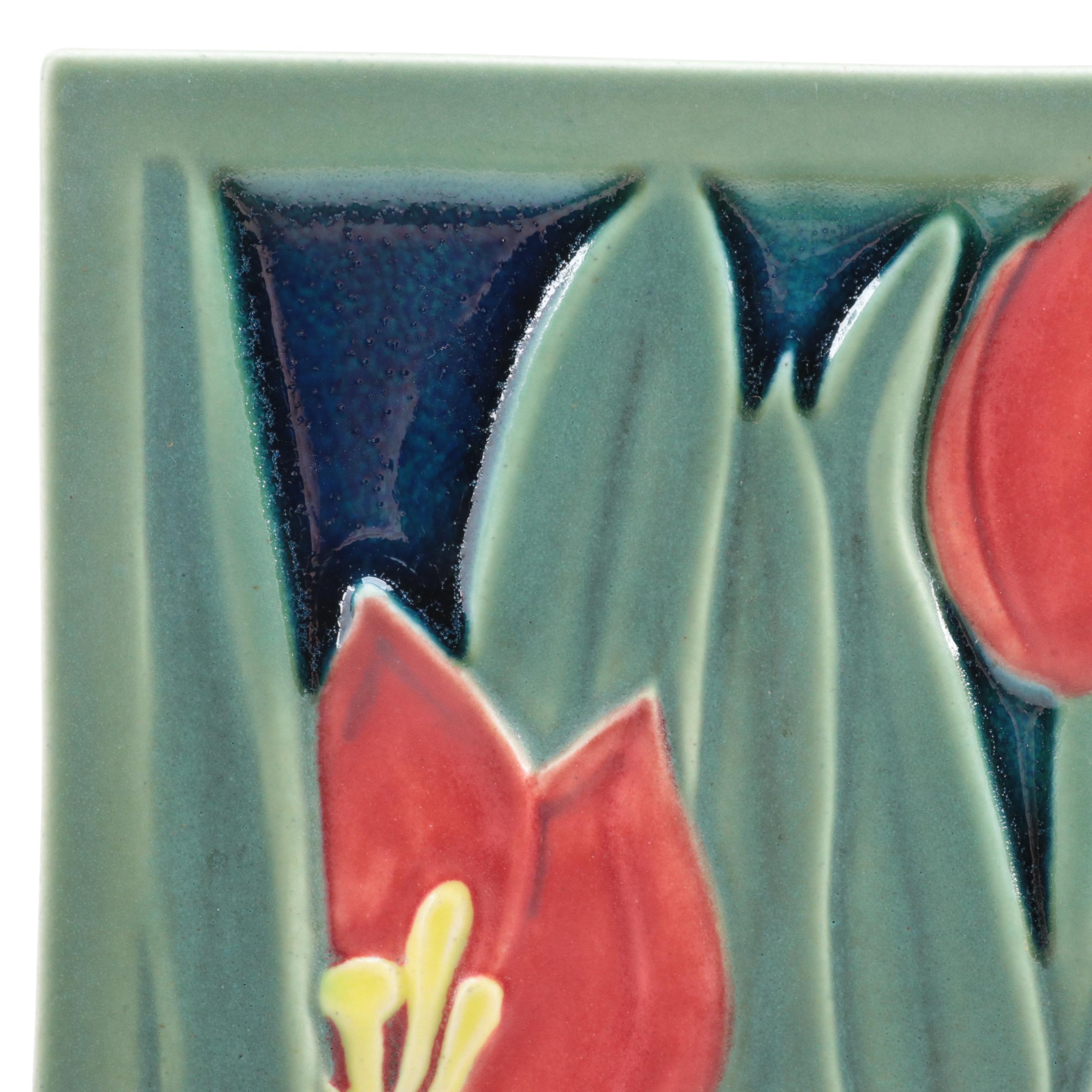 Rookwood Pottery Blue Jay and Tulip Motif Tiles