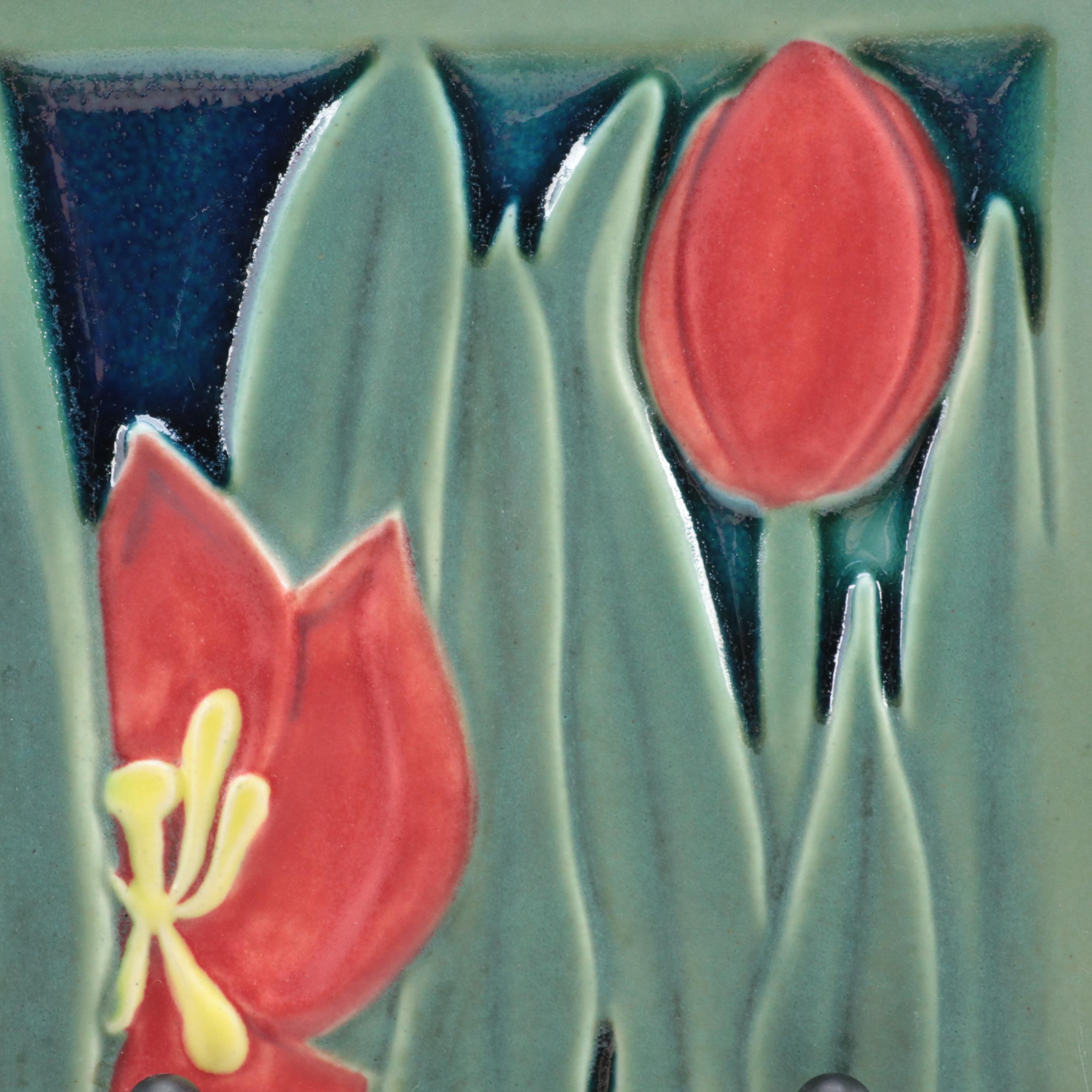 Rookwood Pottery Blue Jay and Tulip Motif Tiles
