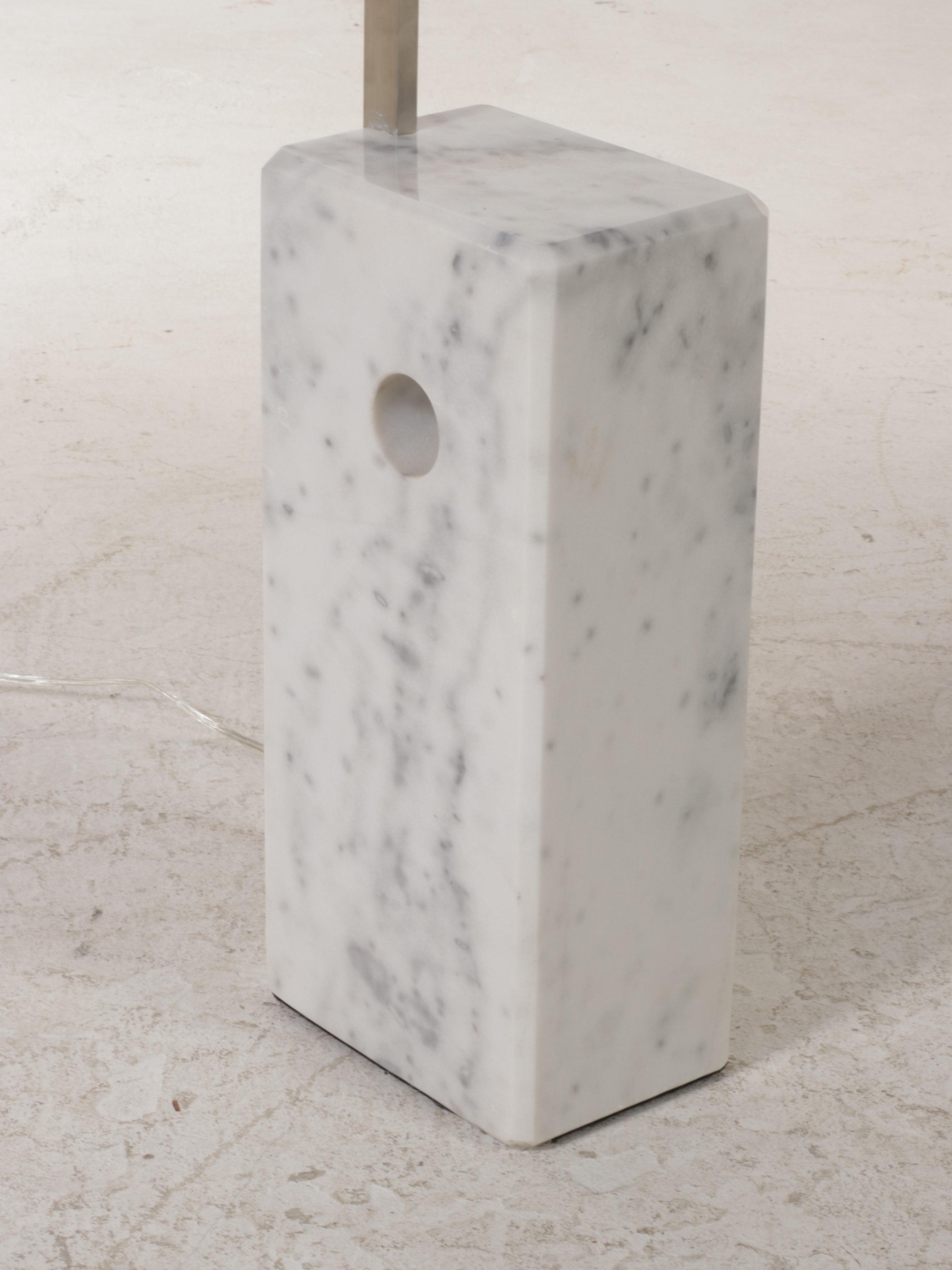 Modern Arc Chromed Metal and Marble Base Floor Lamp