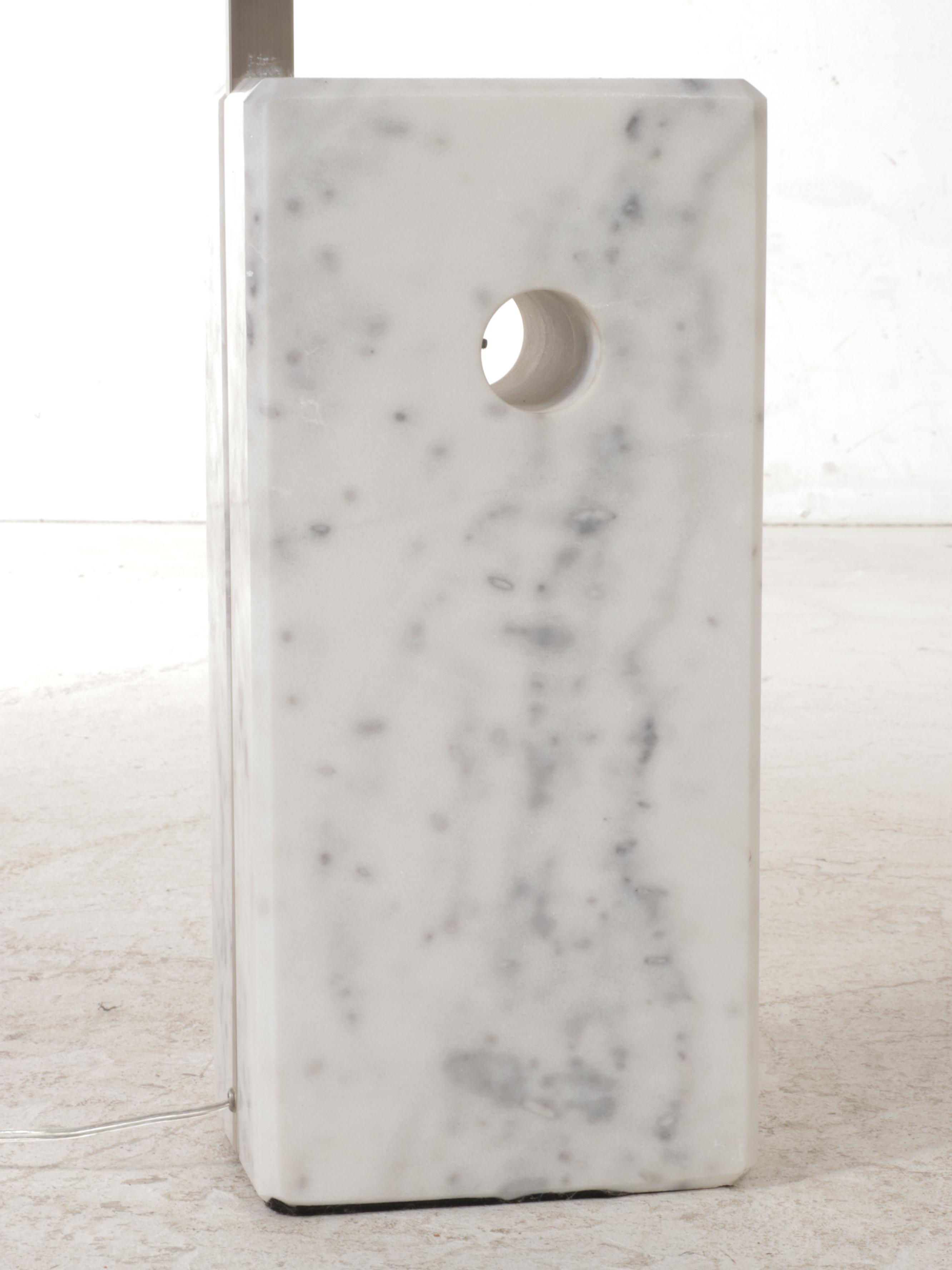 Modern Arc Chromed Metal and Marble Base Floor Lamp