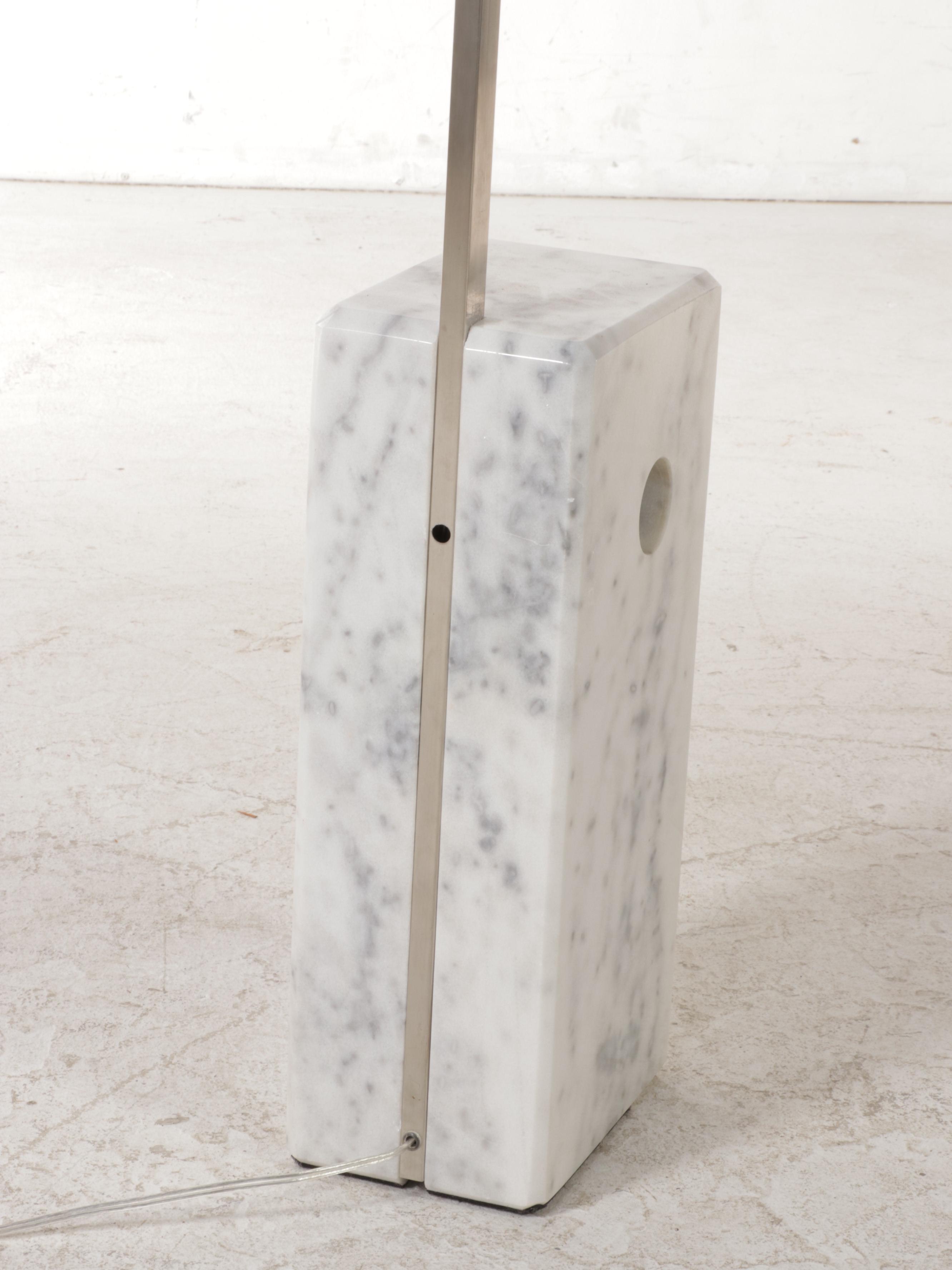 Modern Arc Chromed Metal and Marble Base Floor Lamp