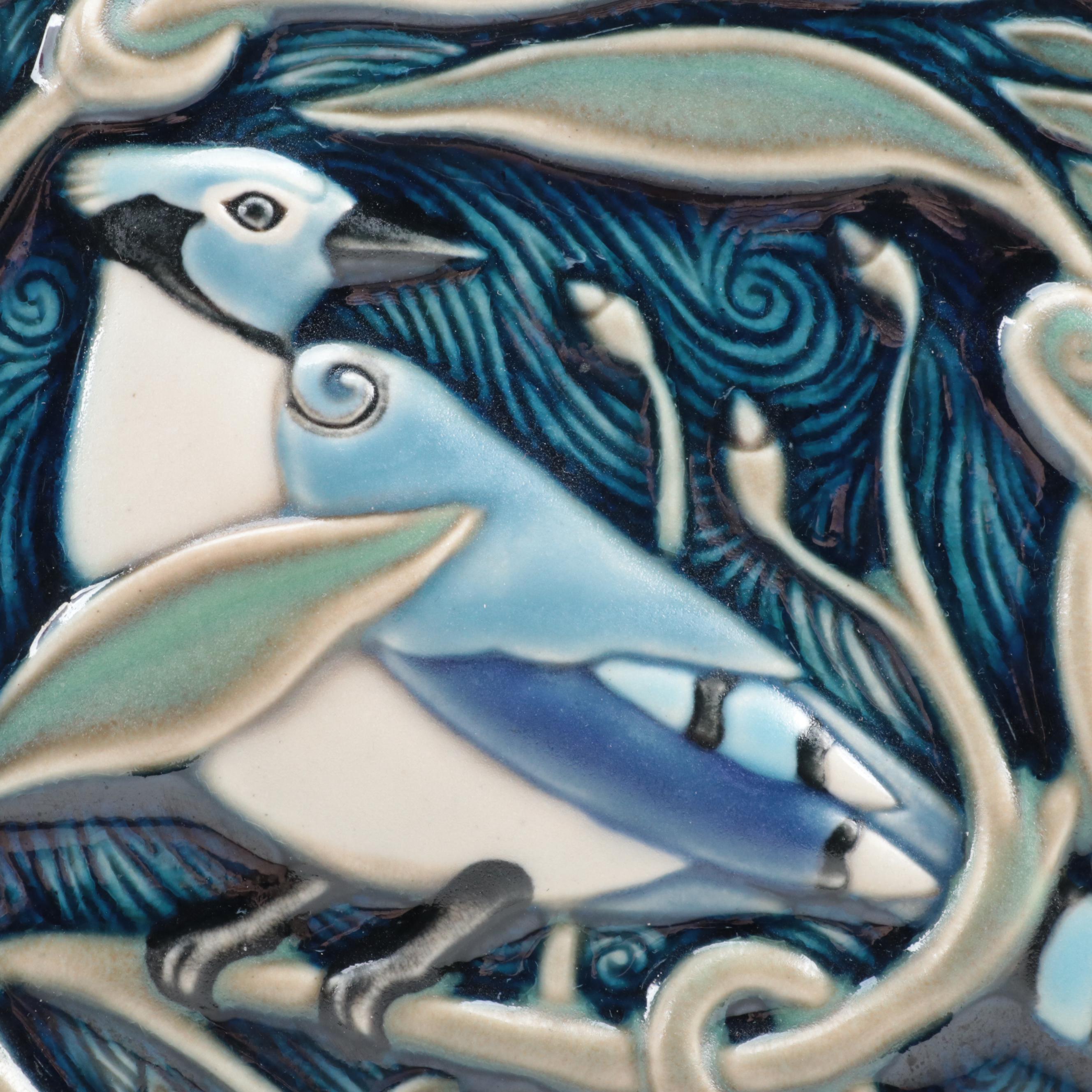 Rookwood Pottery Blue Jay and Tulip Motif Tiles