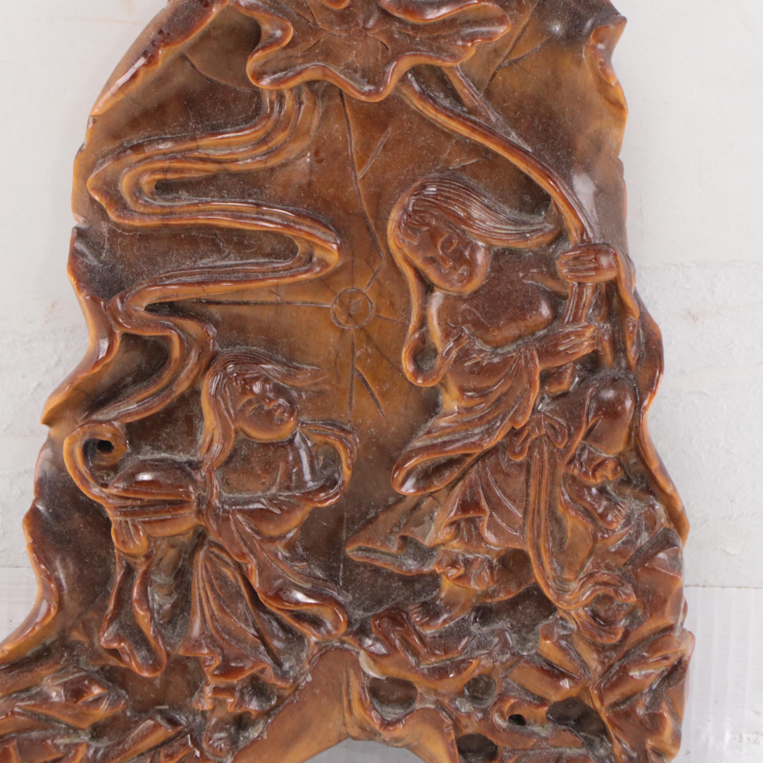 Tiger's Eye Stone Hand-Carved Allegorical Scene