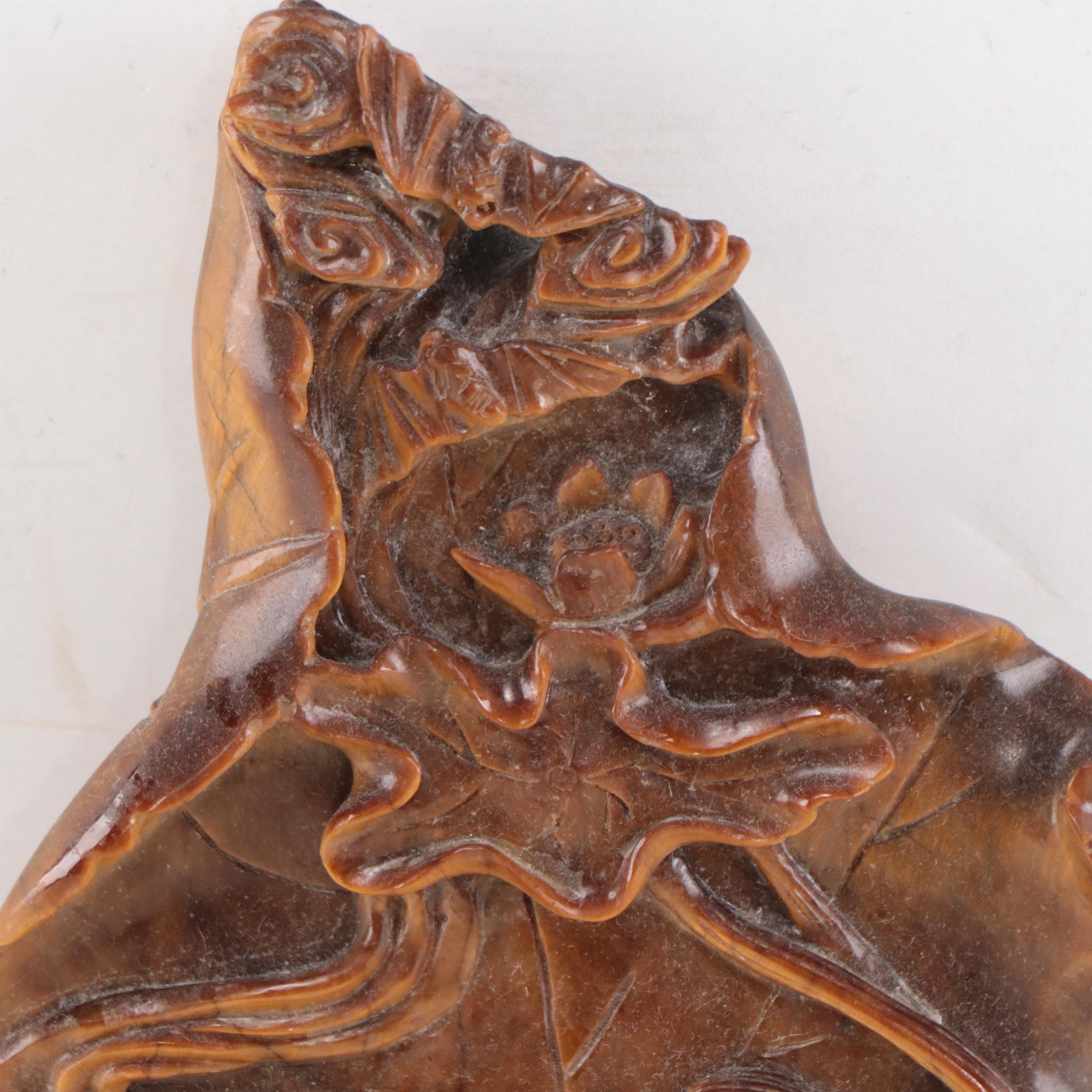 Tiger's Eye Stone Hand-Carved Allegorical Scene