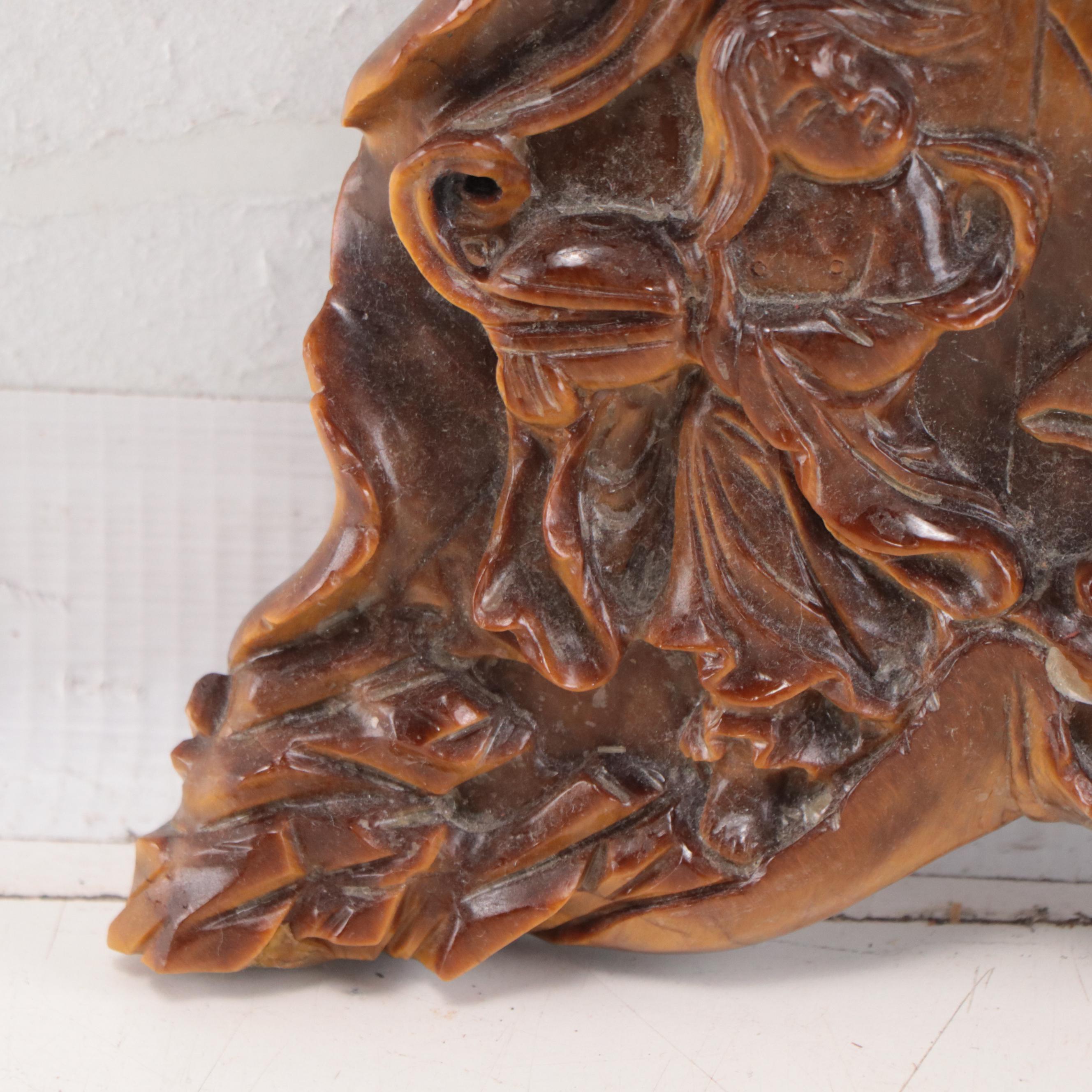 Tiger's Eye Stone Hand-Carved Allegorical Scene