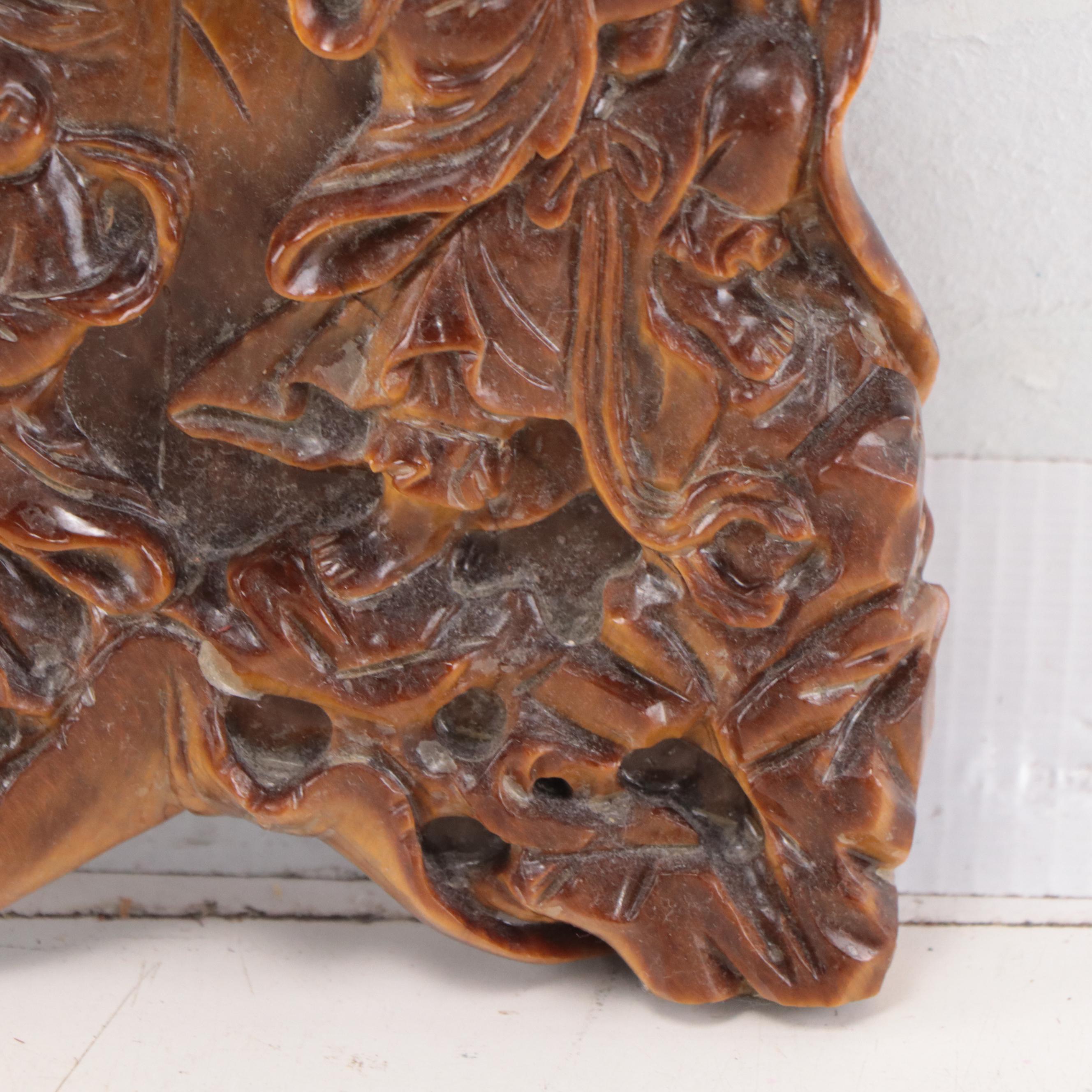 Tiger's Eye Stone Hand-Carved Allegorical Scene