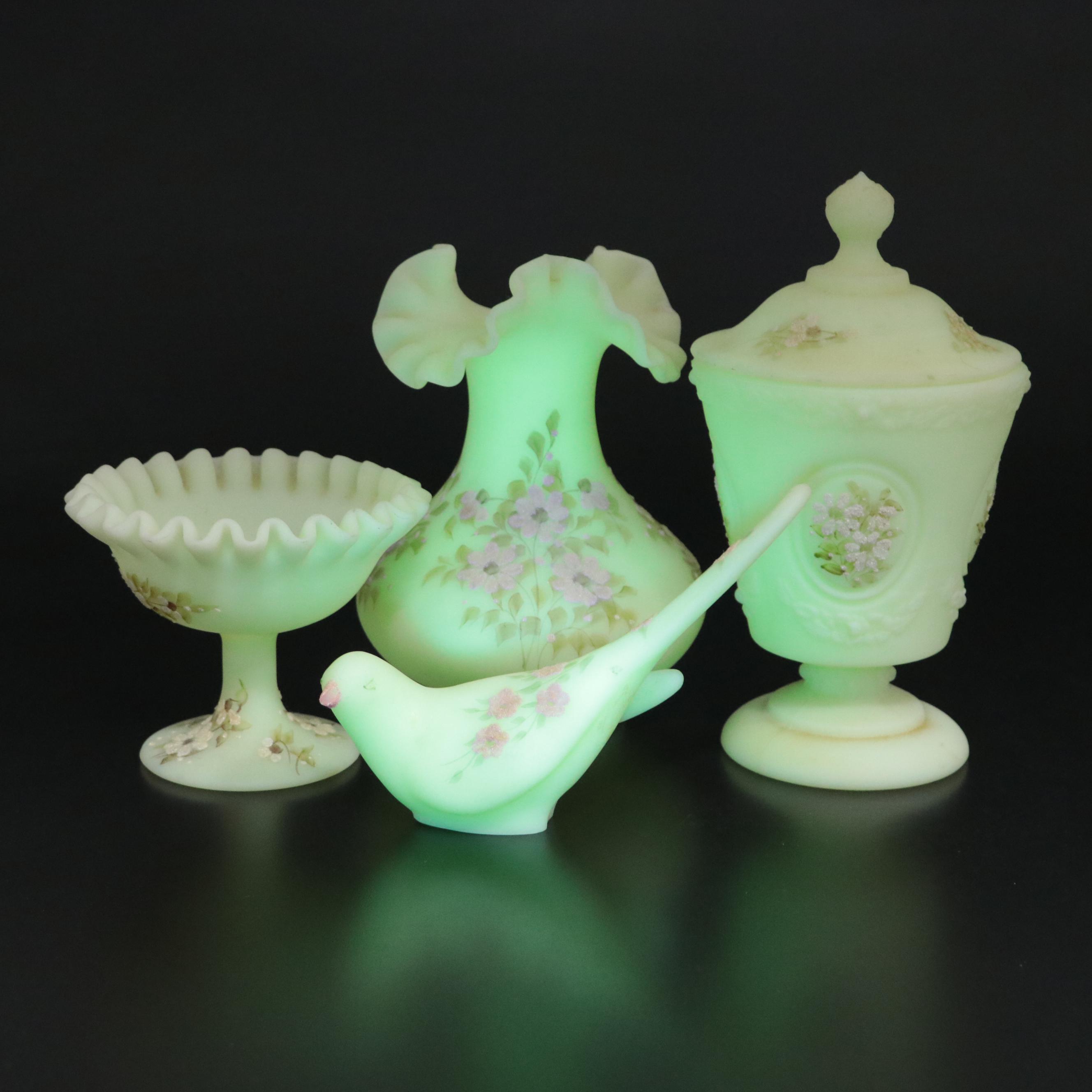 Hand-Painted Custard Glass Vase and Décor