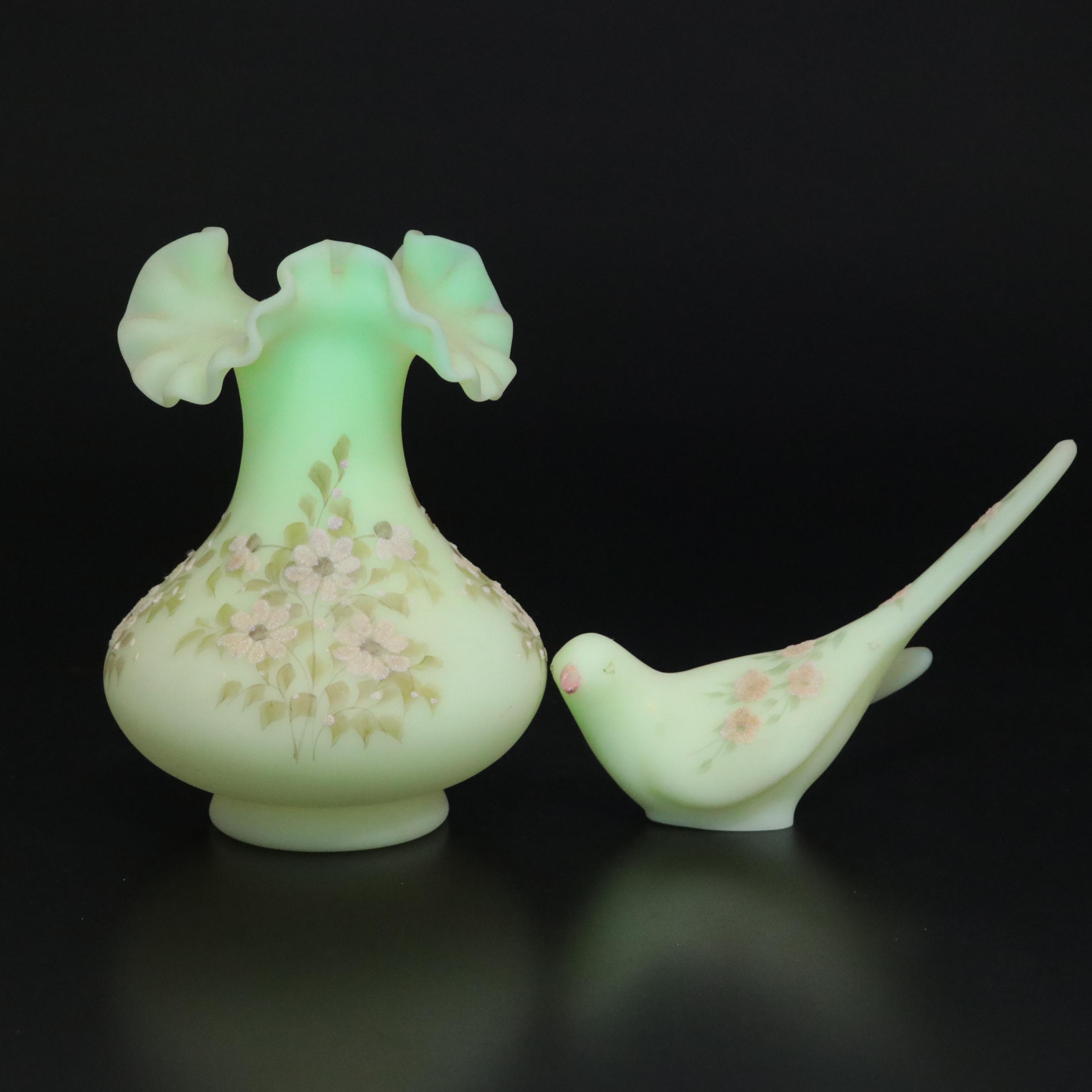 Hand-Painted Custard Glass Vase and Décor