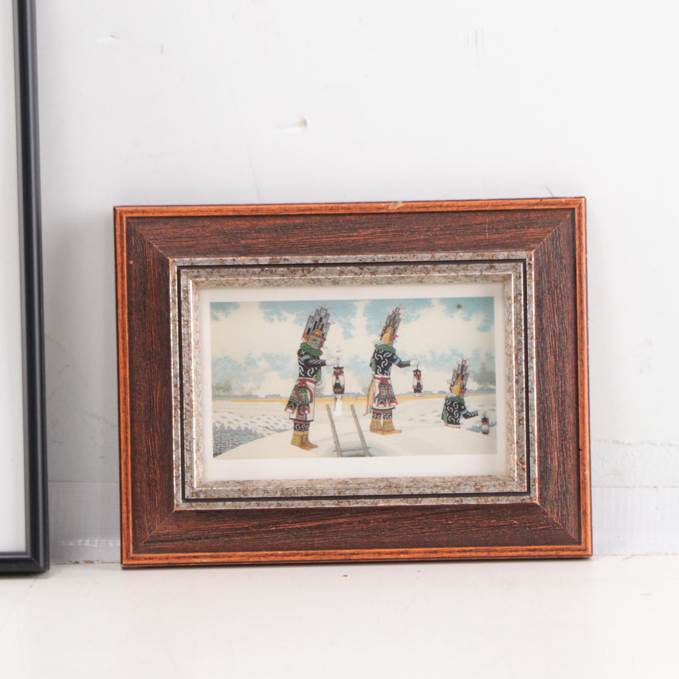 Southwestern Genre Offset Lithographs and Painted Wood Carving