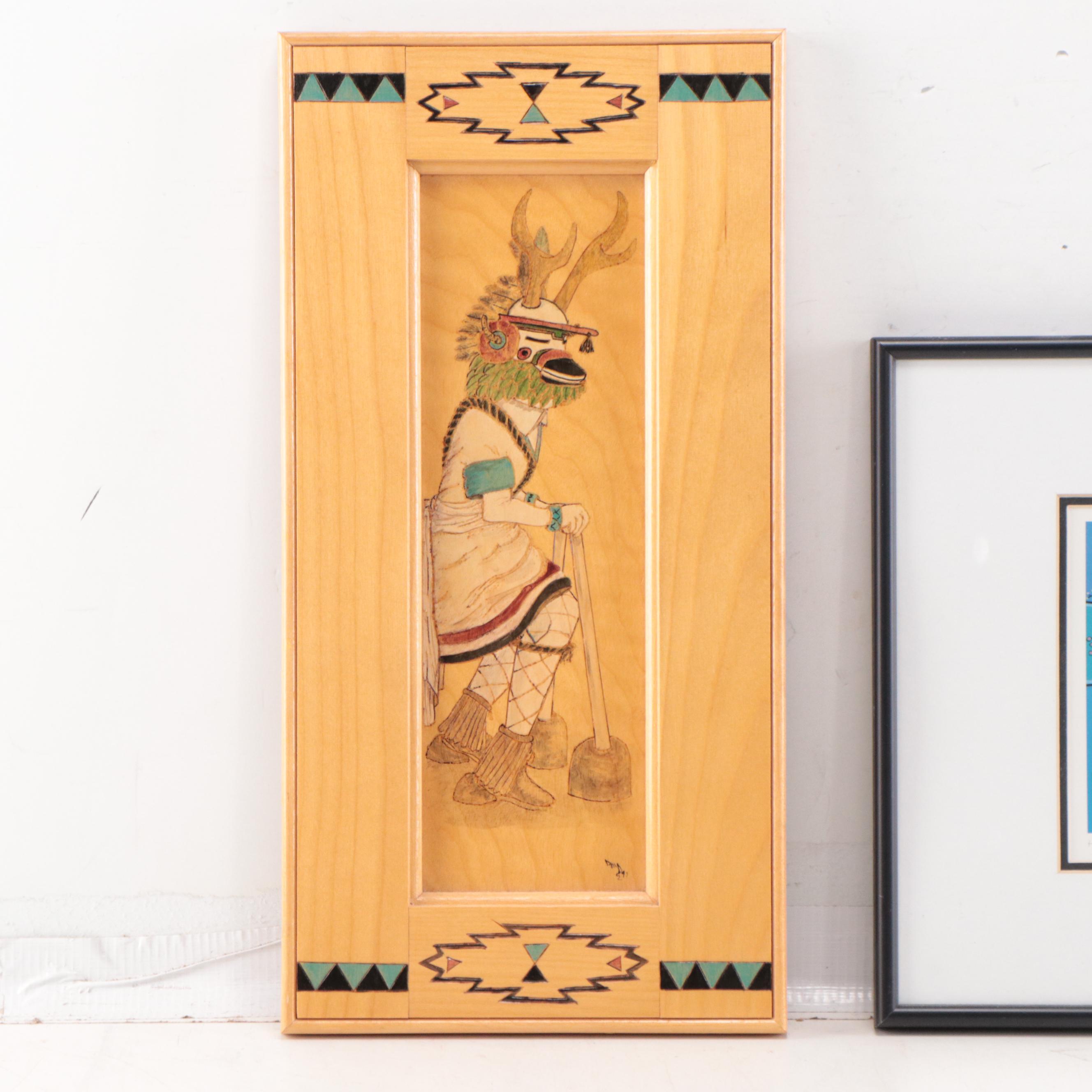 Southwestern Genre Offset Lithographs and Painted Wood Carving