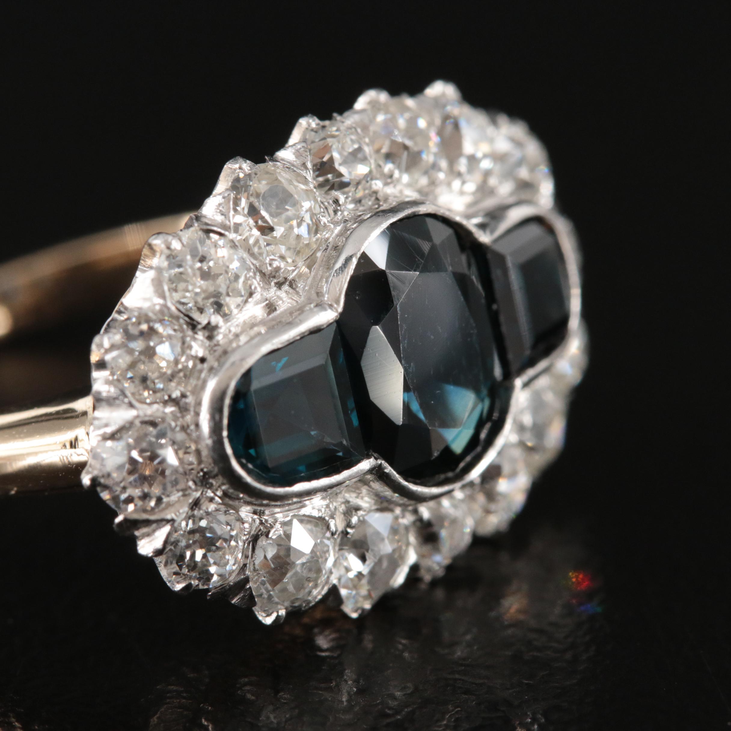 Antique 14K Sapphire and 1.36 CTW Diamond Ring with Platinum Head
