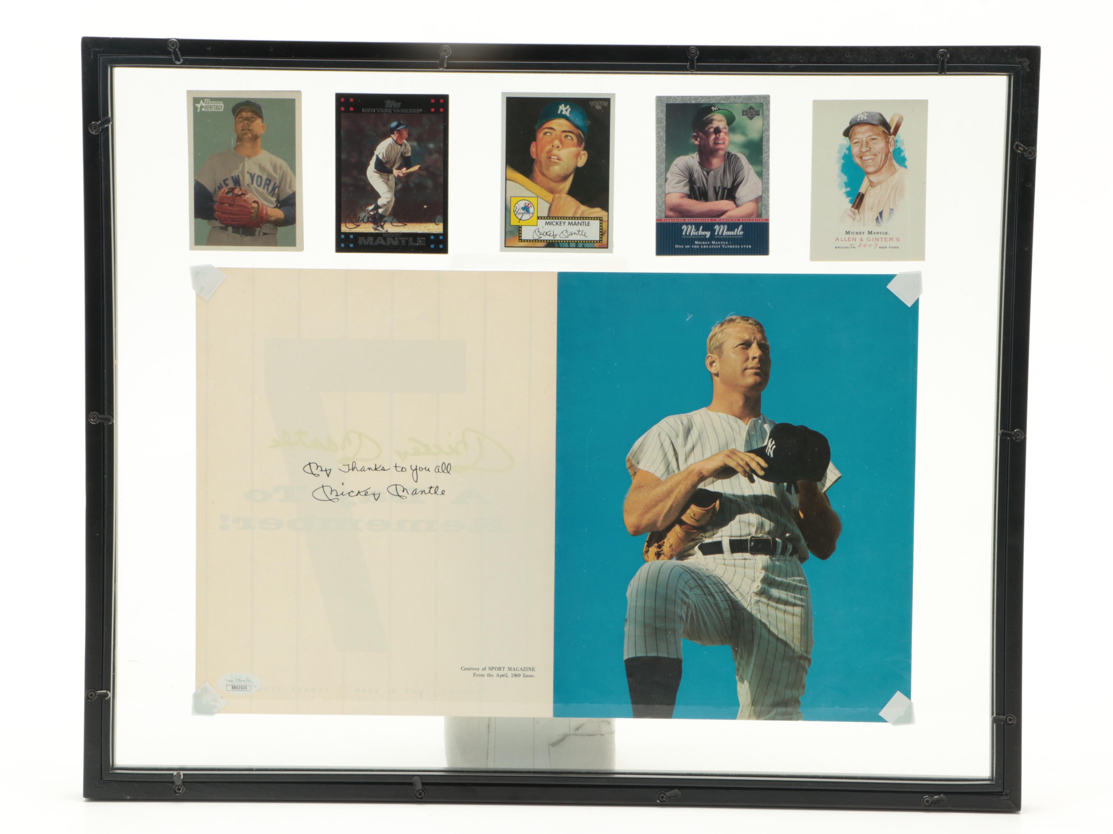Mickey Mantle Signed Pamphlet Tribute with Cards in Floating Frame