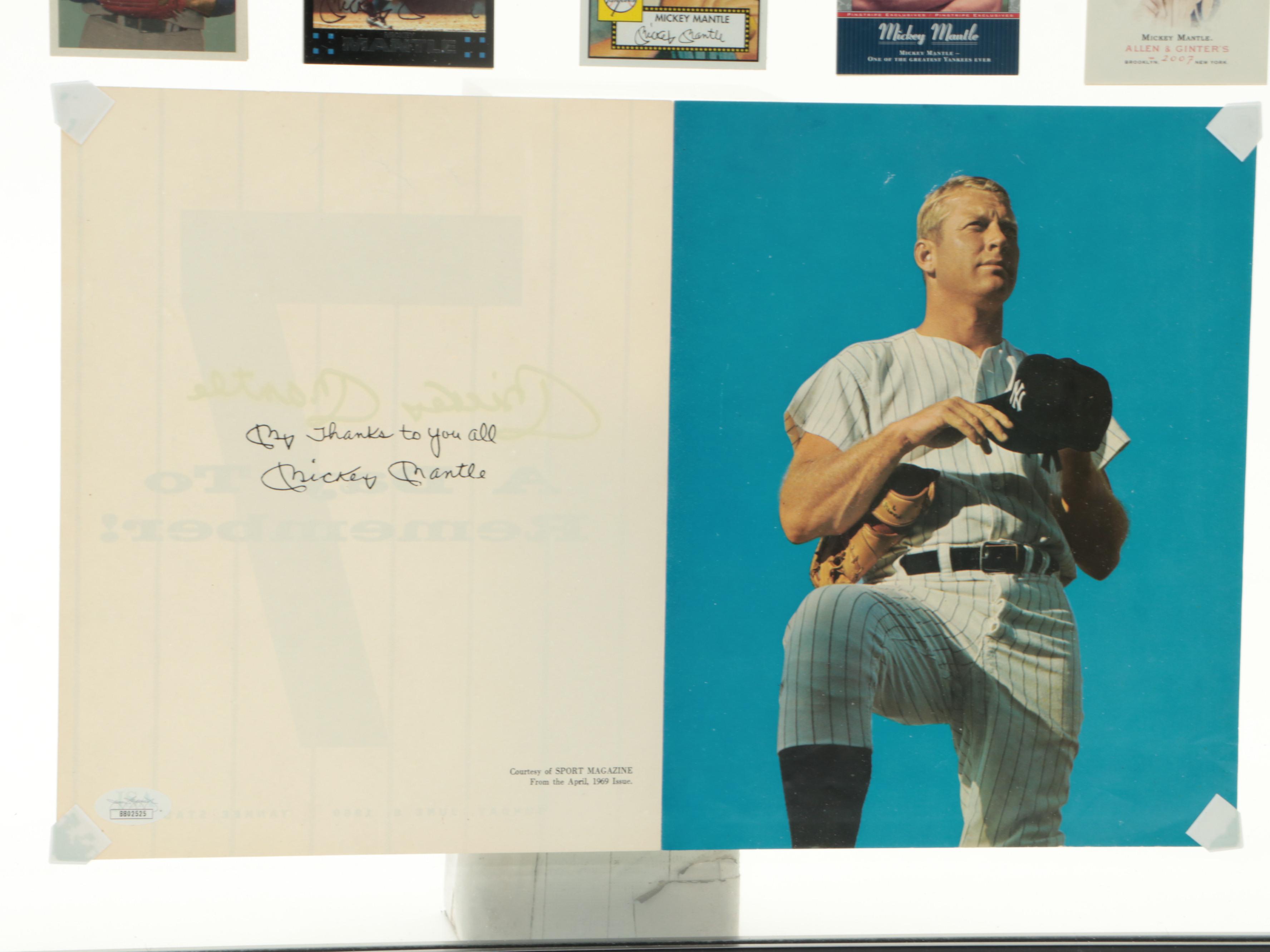 Mickey Mantle Signed Pamphlet Tribute with Cards in Floating Frame
