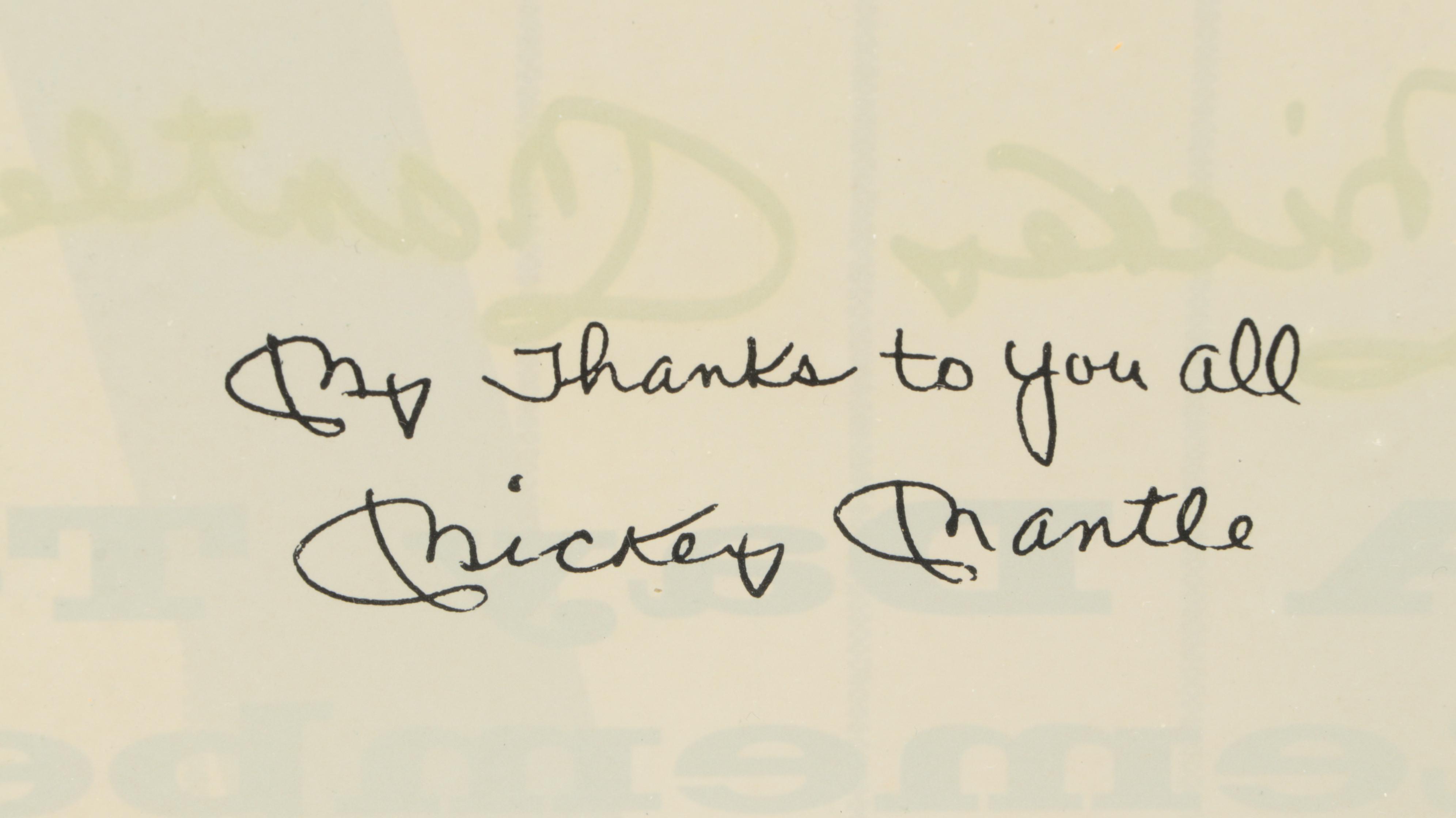 Mickey Mantle Signed Pamphlet Tribute with Cards in Floating Frame