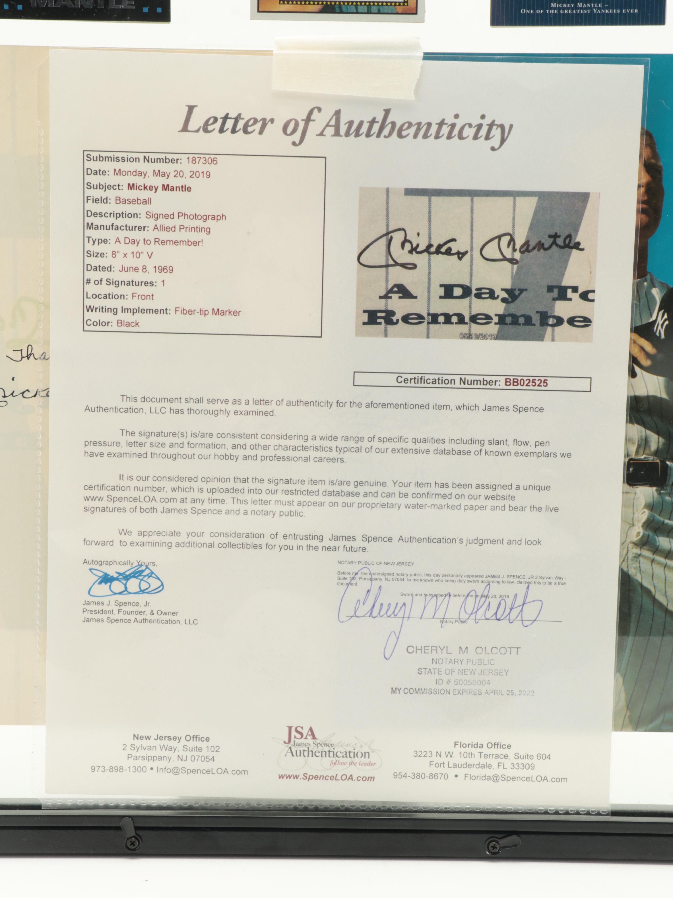 Mickey Mantle Signed Pamphlet Tribute with Cards in Floating Frame