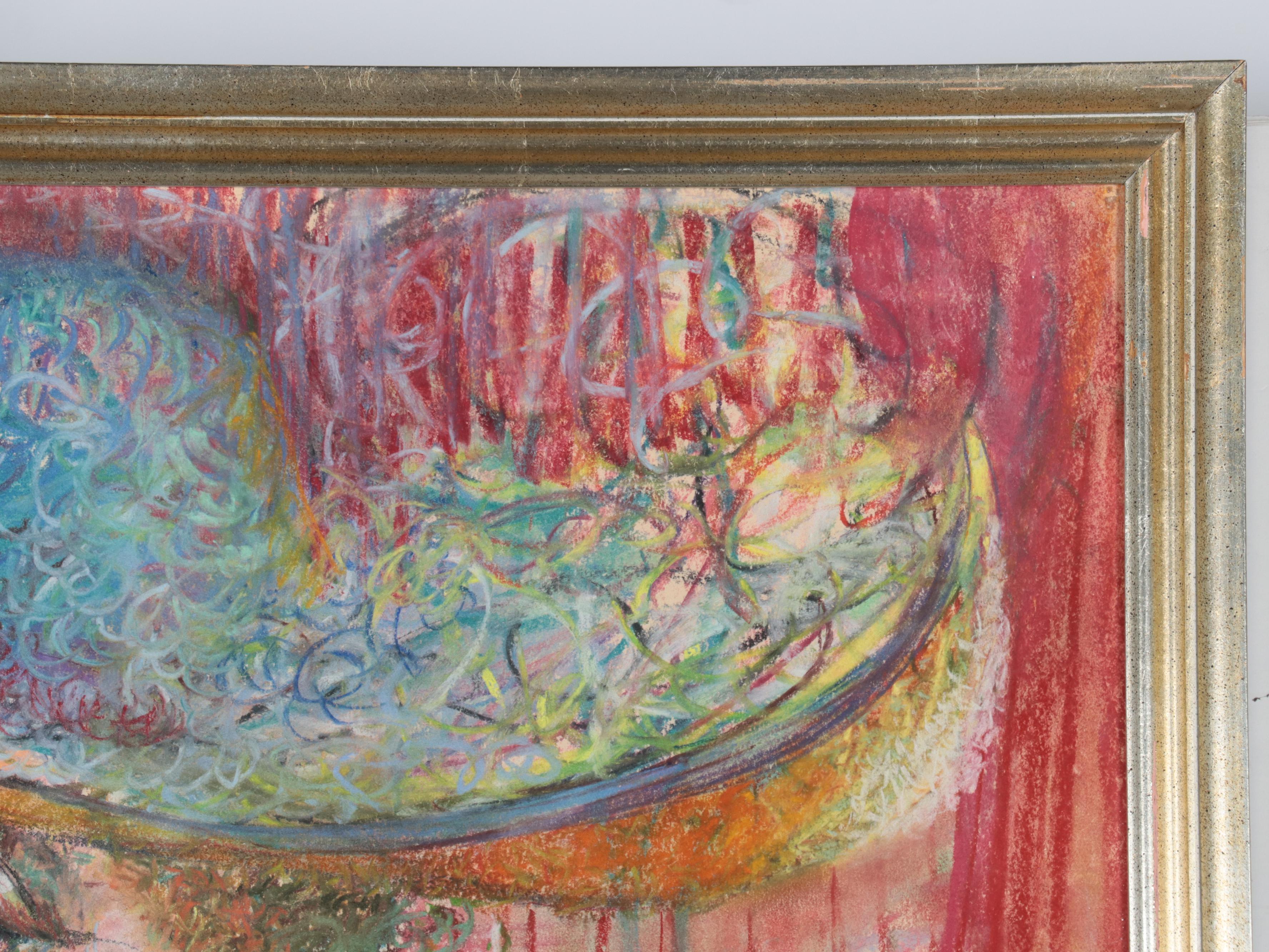 Ruth Norman Fauvist Style Portrait Pastel Drawing, 1967