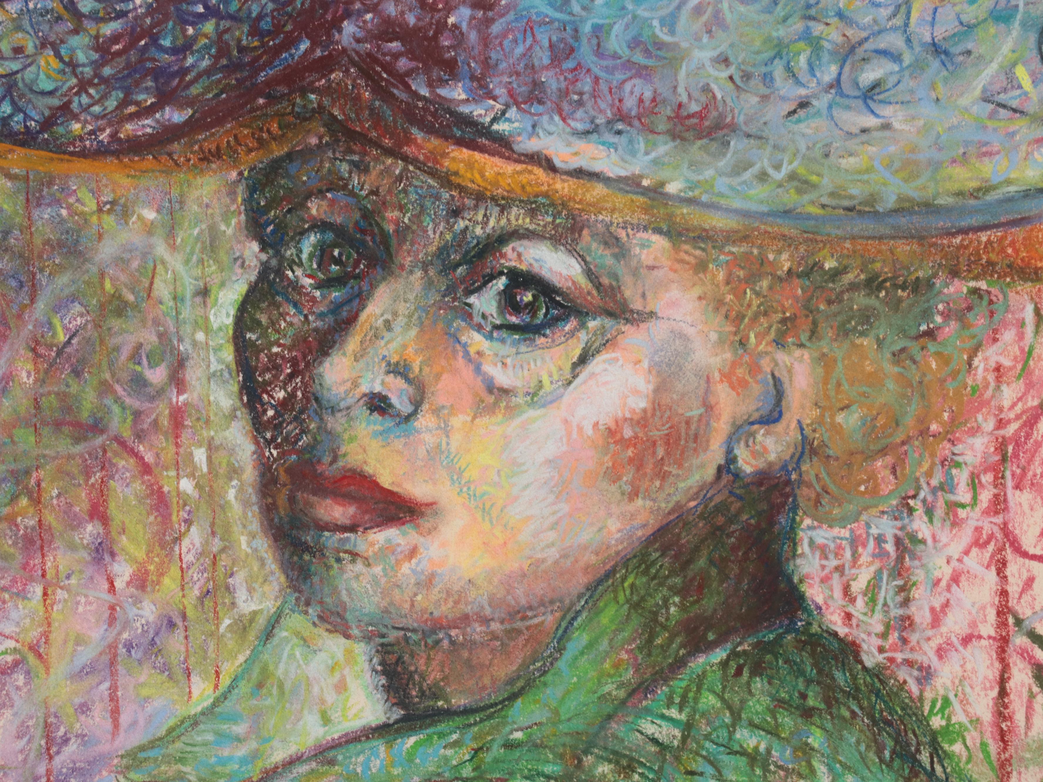 Ruth Norman Fauvist Style Portrait Pastel Drawing, 1967