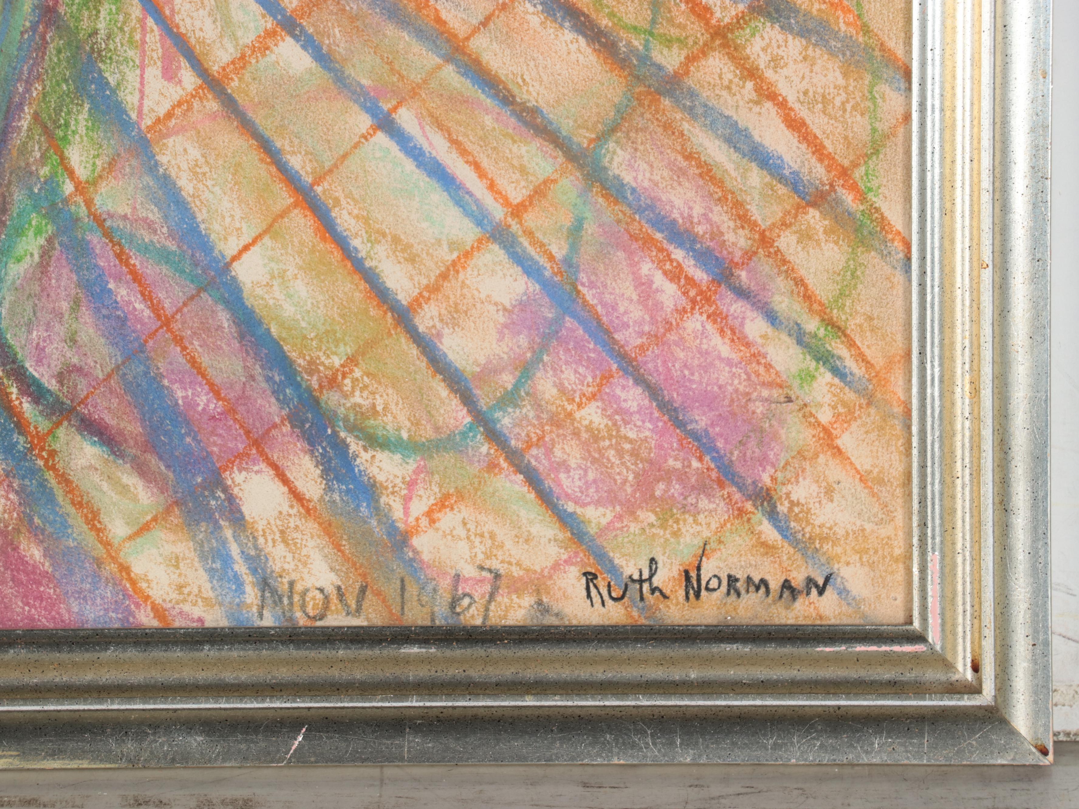 Ruth Norman Fauvist Style Portrait Pastel Drawing, 1967