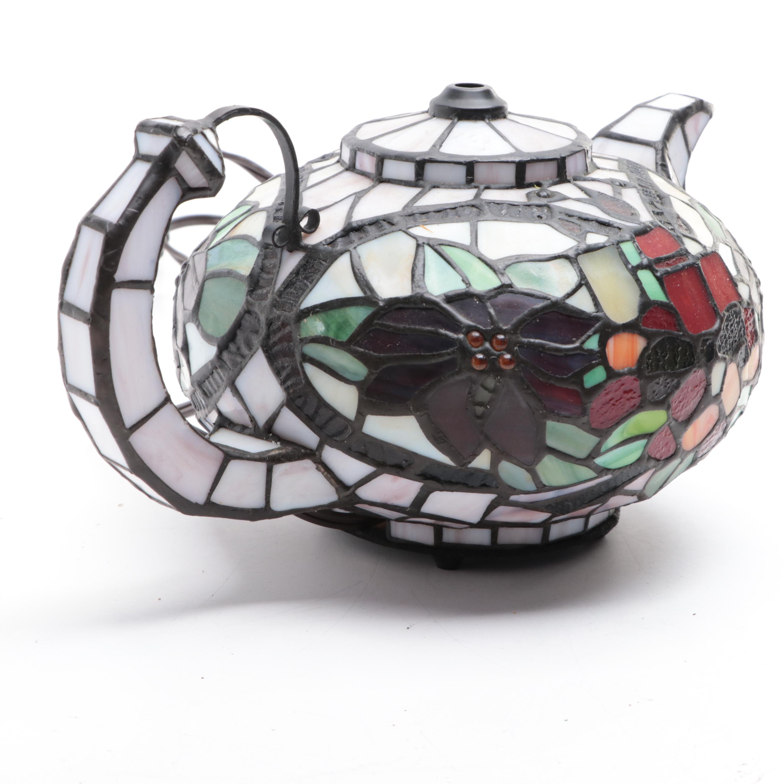 Slag Glass Teapot Accent Lamp, Contemporary