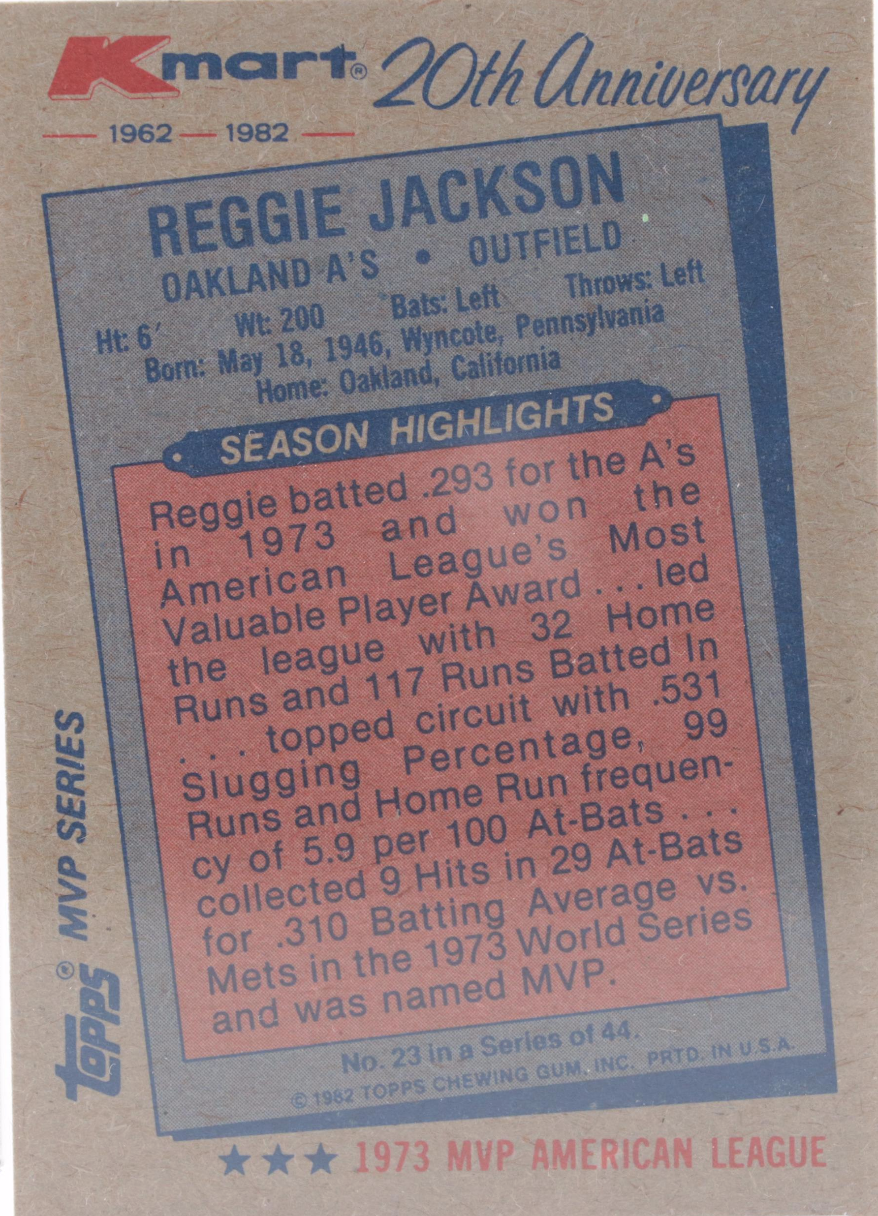 1982 Topps K-Mart Slabbed Reggie Jackson Baseball Card