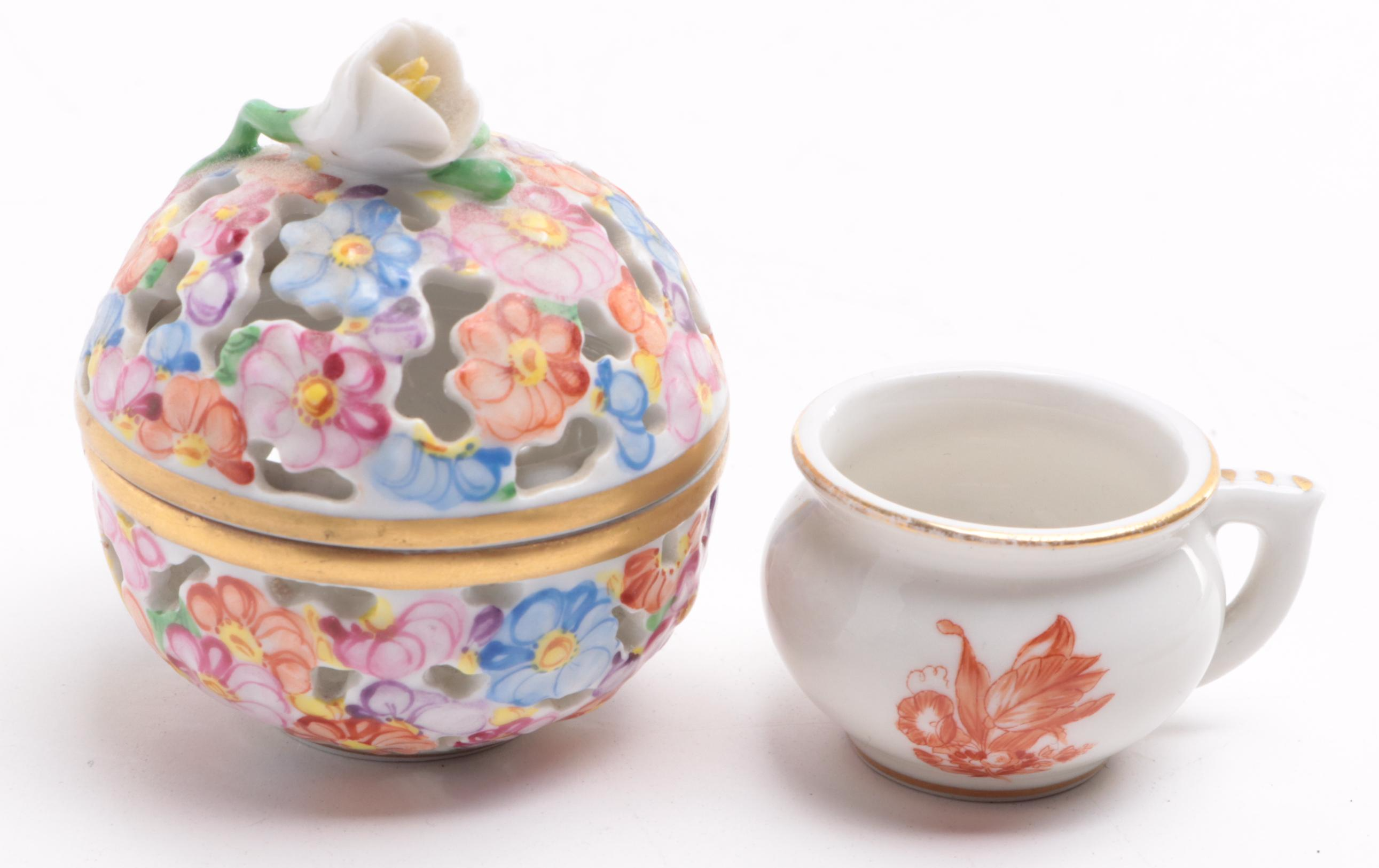 Herend "Saxonian Bouquet" Trinket Dish and Other Porcelain Table Décor