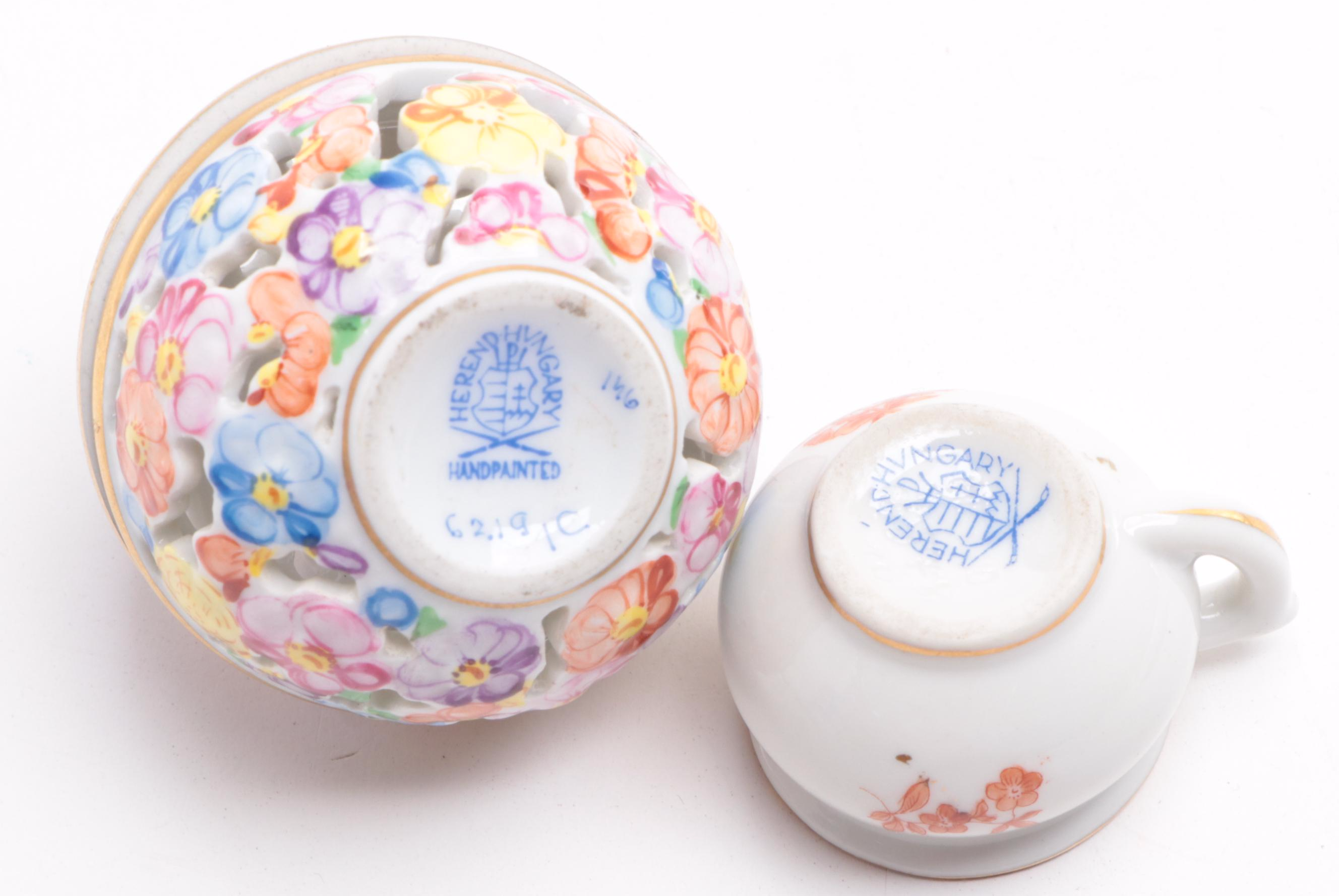 Herend "Saxonian Bouquet" Trinket Dish and Other Porcelain Table Décor