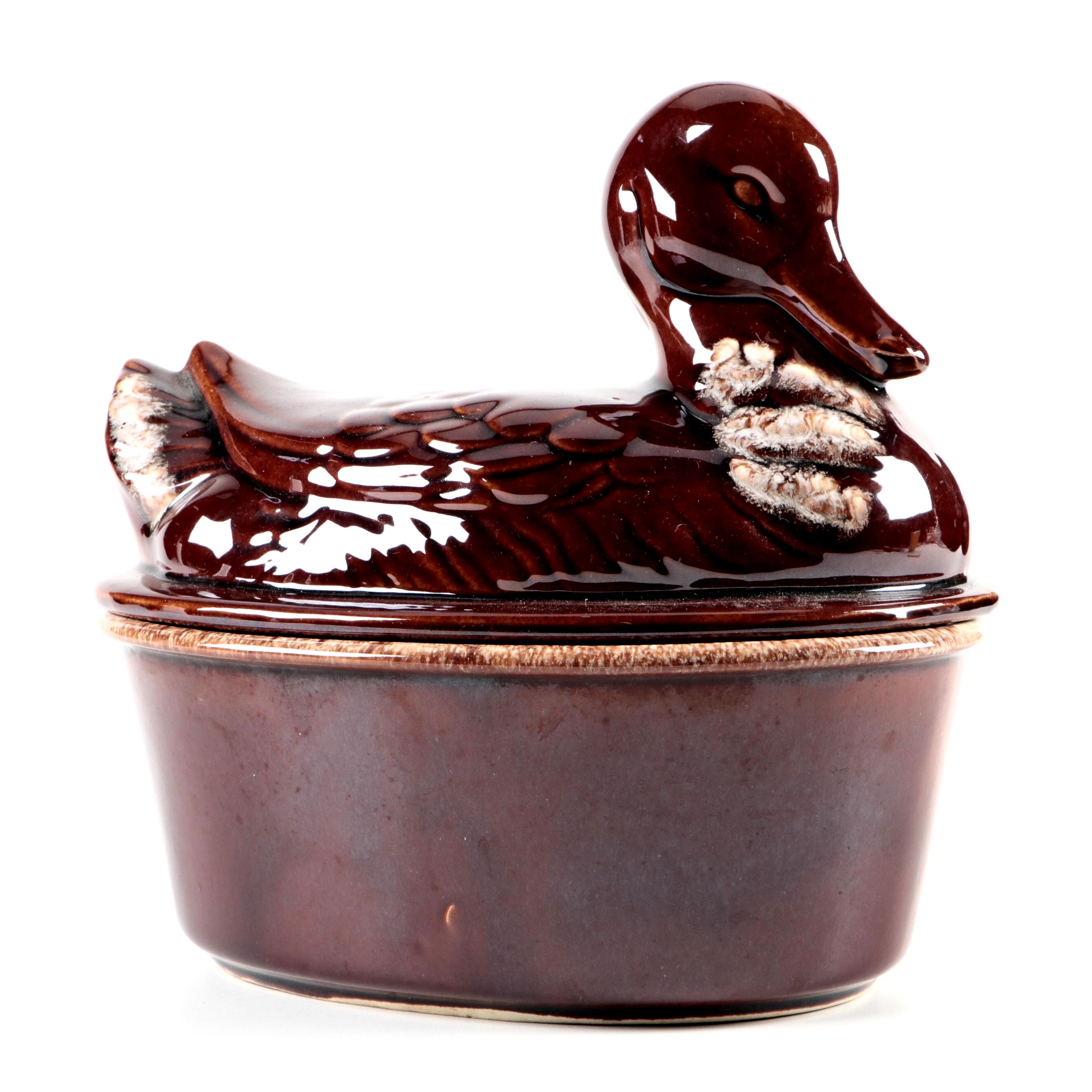 Hull Pottery Drip Glaze Duck Lidded Casserole