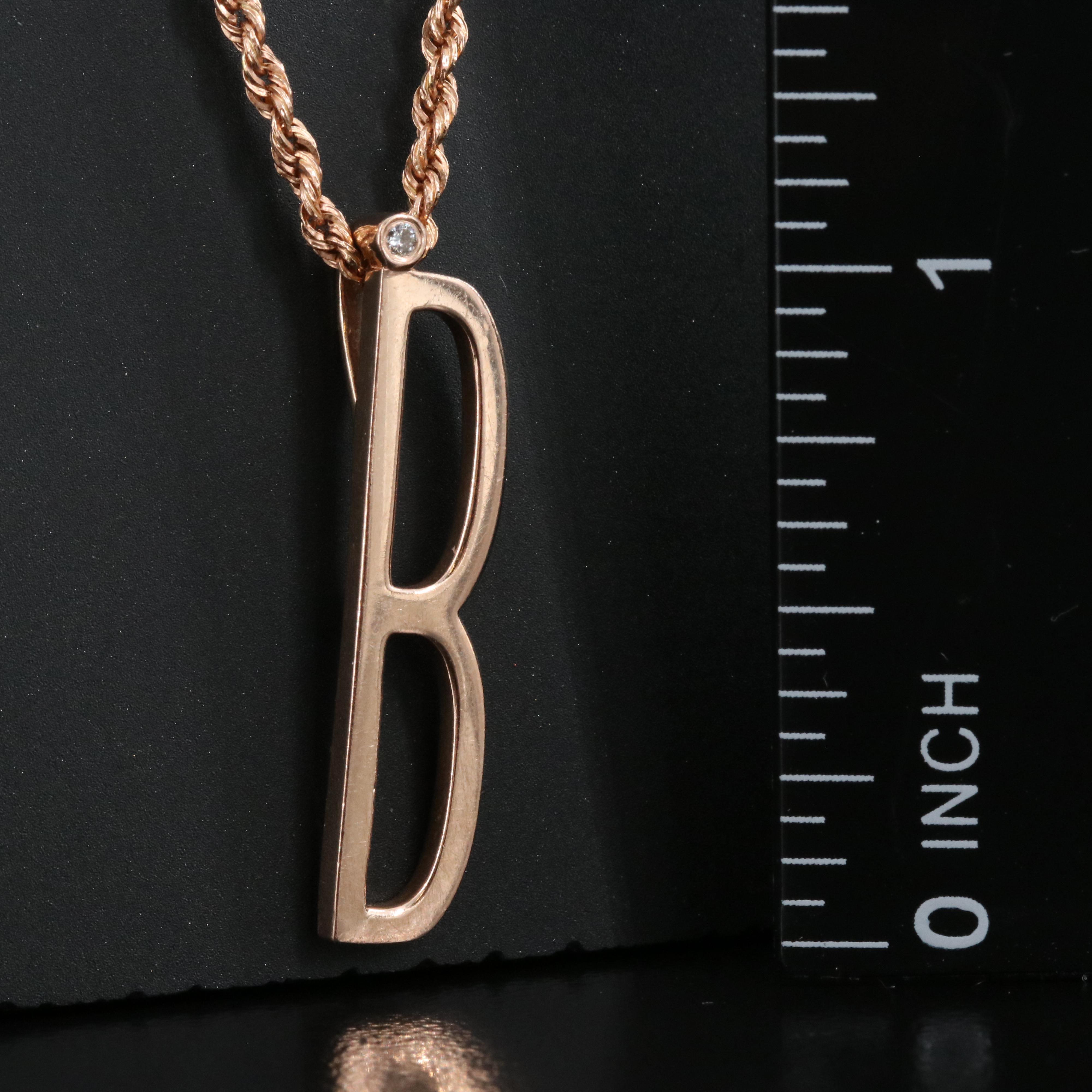 14K Rose Gold 0.01 CT Diamond "B" Pendant Necklace