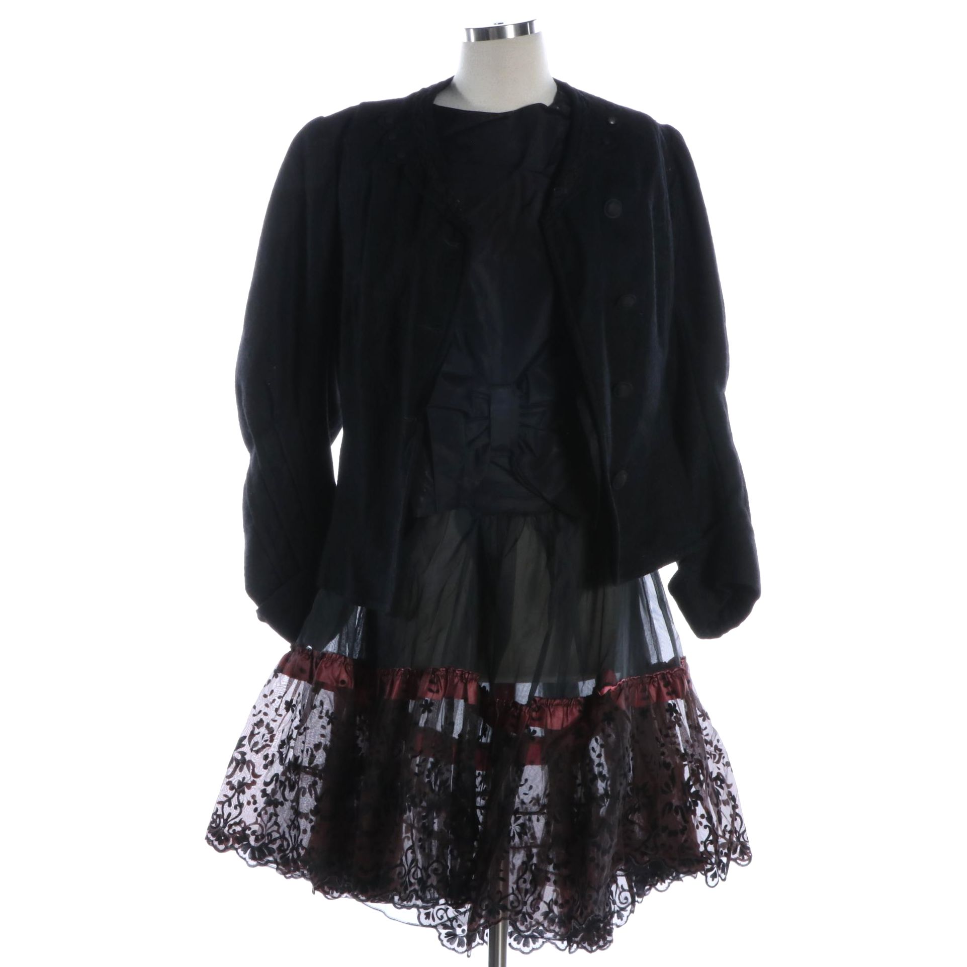 Wool Jacket by Minneapolis Dry Goods, Tulle Skirt, and Black Taffeta Poncho